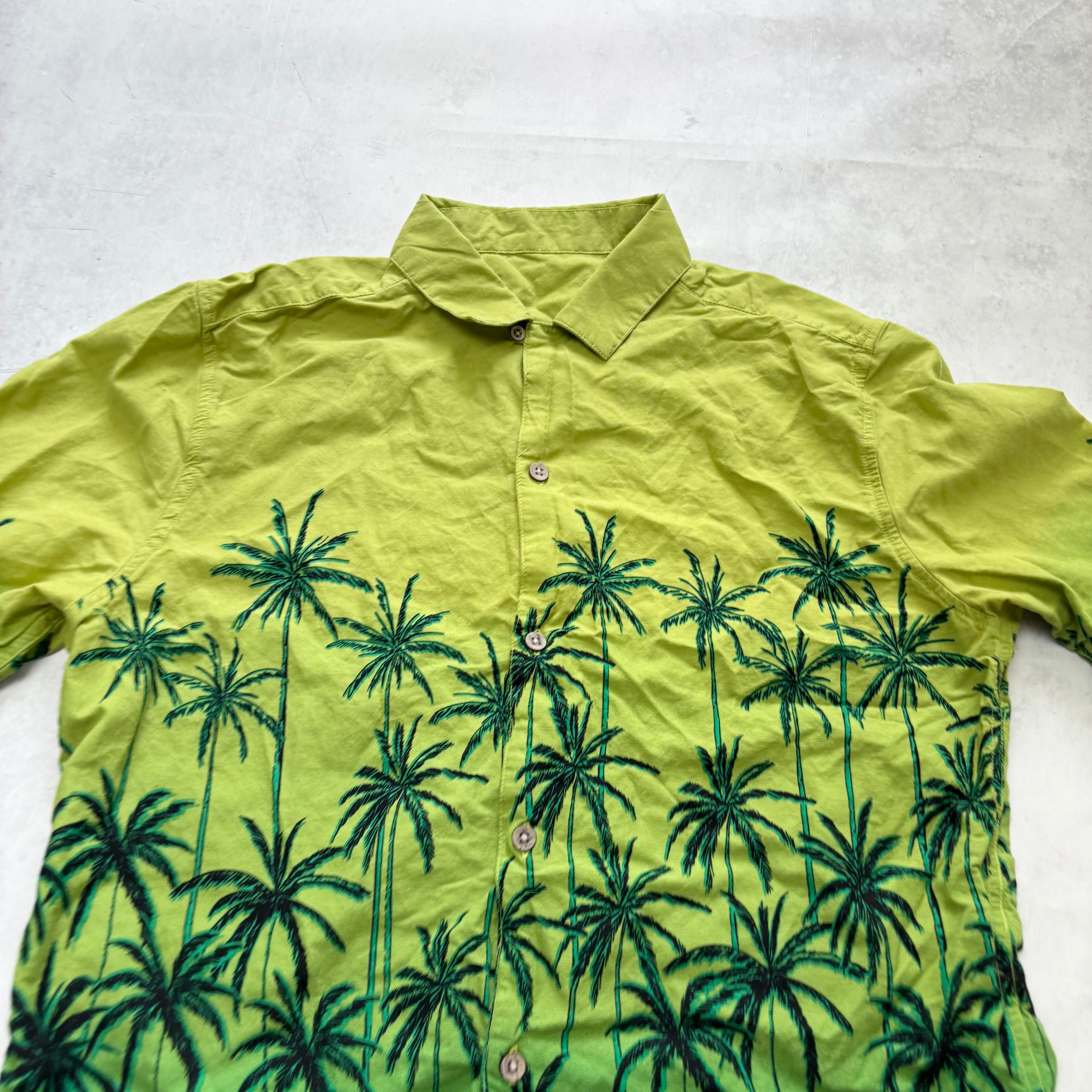 Vintage Hawaiian Shirt Mens Small Green Floral Aloha Short Sleeve Cotton (E)
