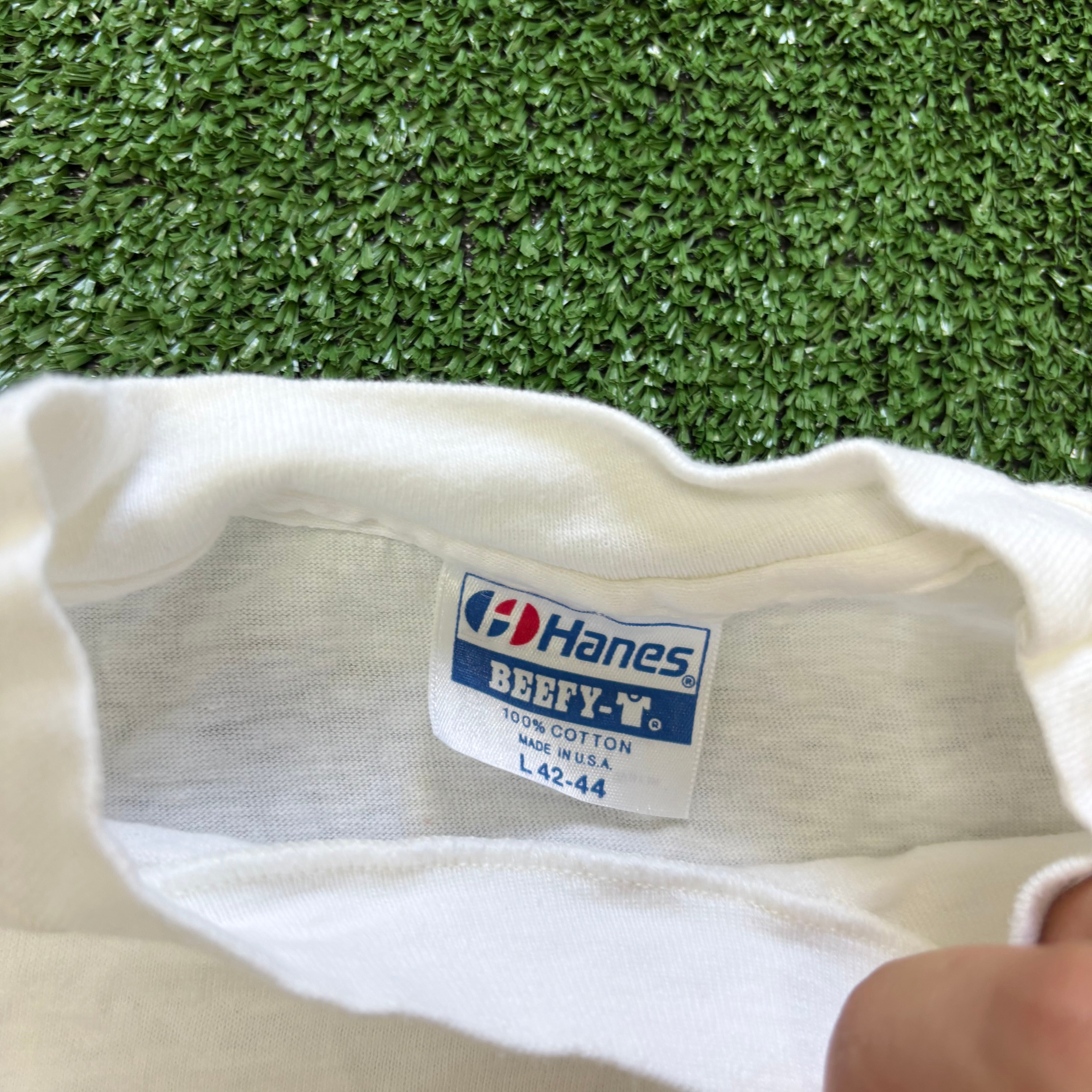 Vintage T Shirt Mens Medium White Single Stitch Graphic Print 90s Run Race (E)