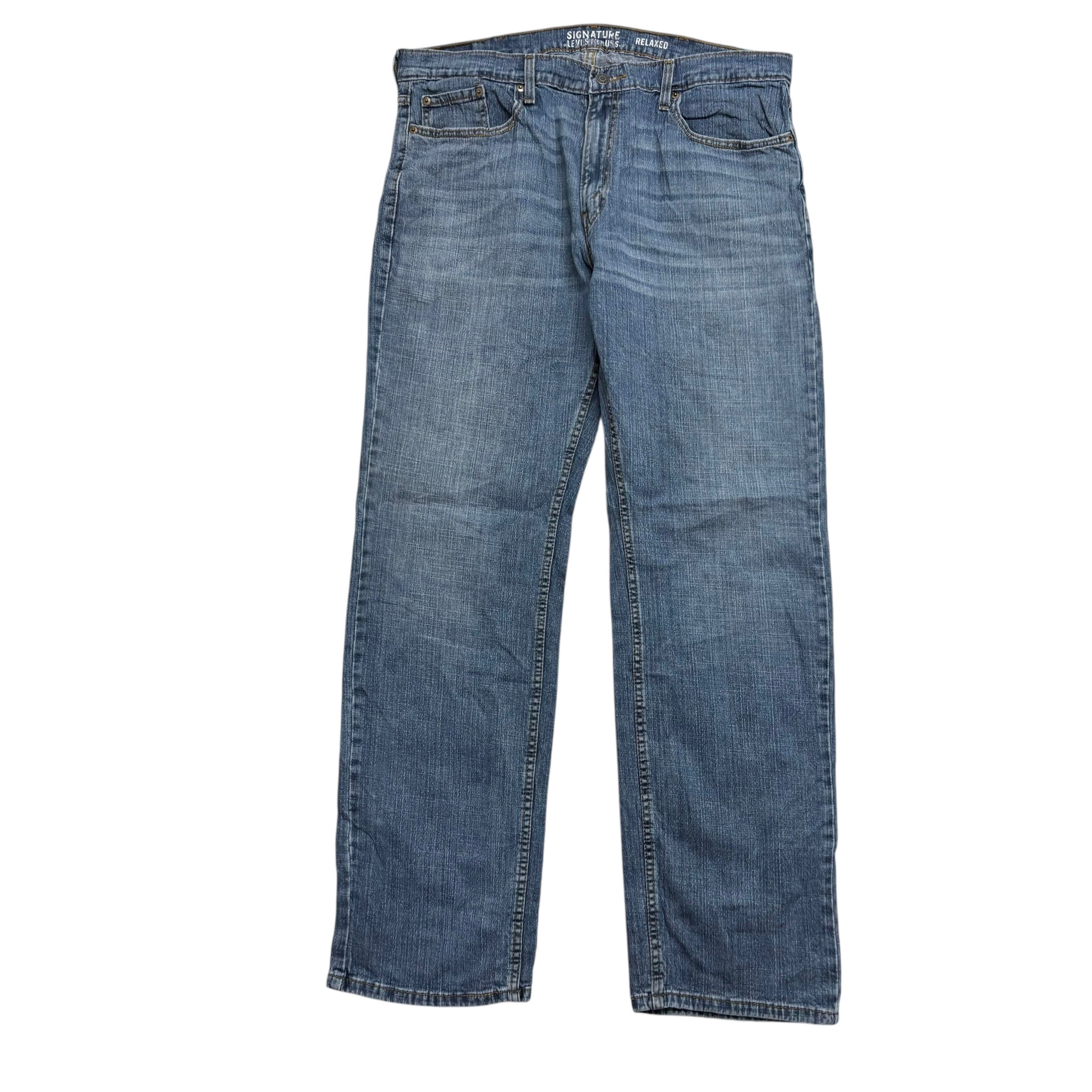 Levis Signature Jeans W38 L34 Mens Mid Blue Relaxed Straight Fit Stretch (E)