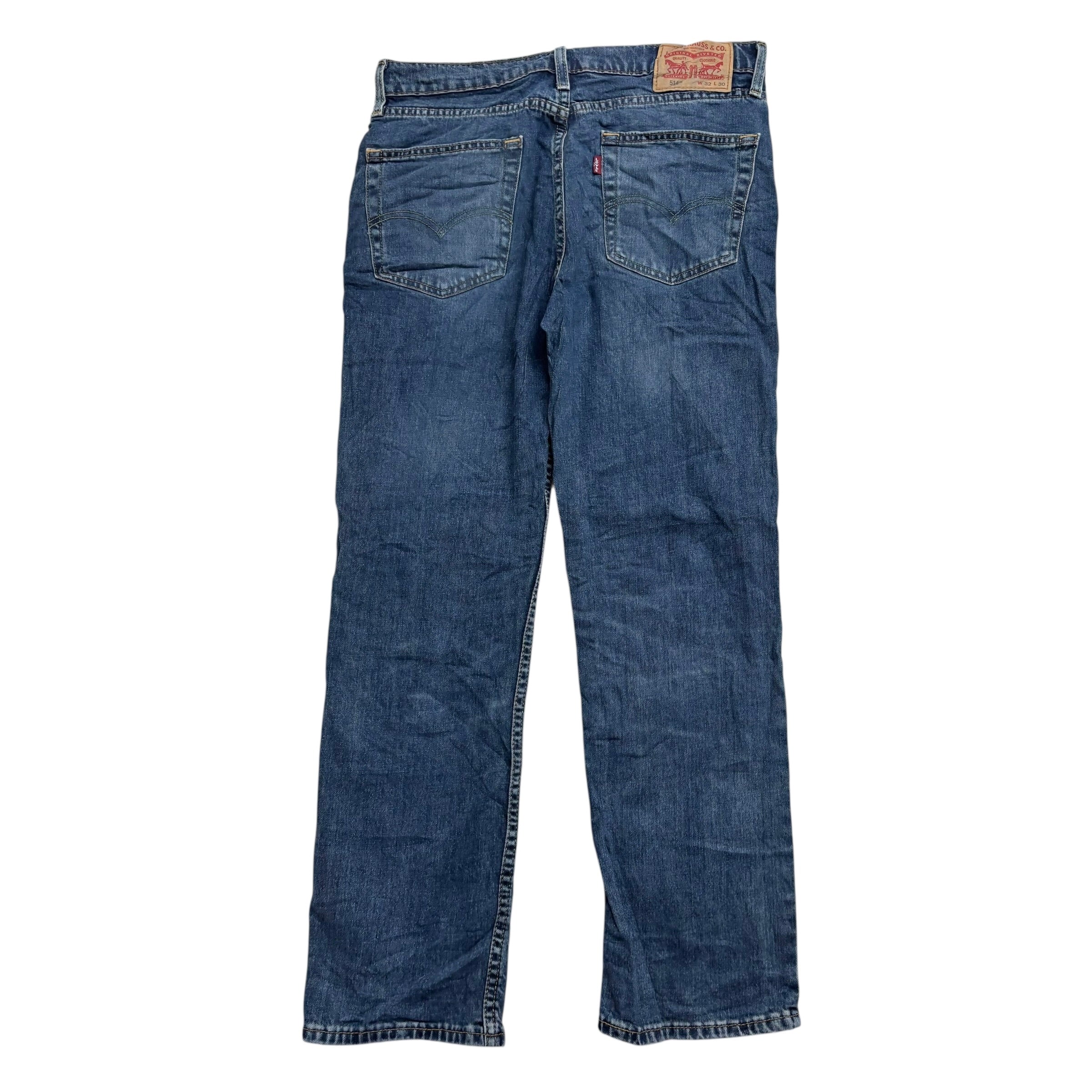 Levis 514 Jeans W32 L30 Mens Mid Blue Regular Straight Fit Stretch Denim (E)