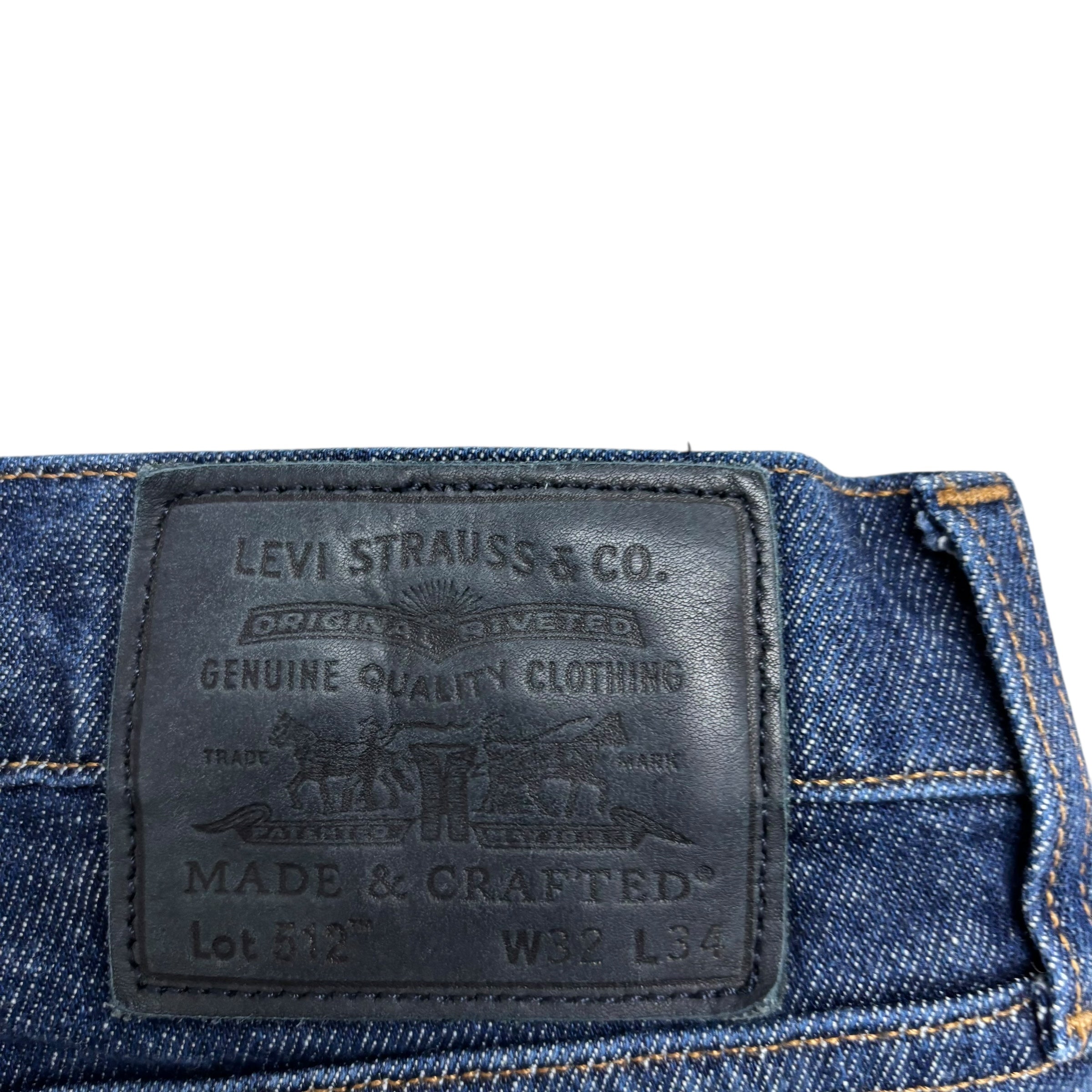 Levis 512 Jeans W32 L32 Mens Made & Crafted Dark Blue Slim Tapered Stretch (E)