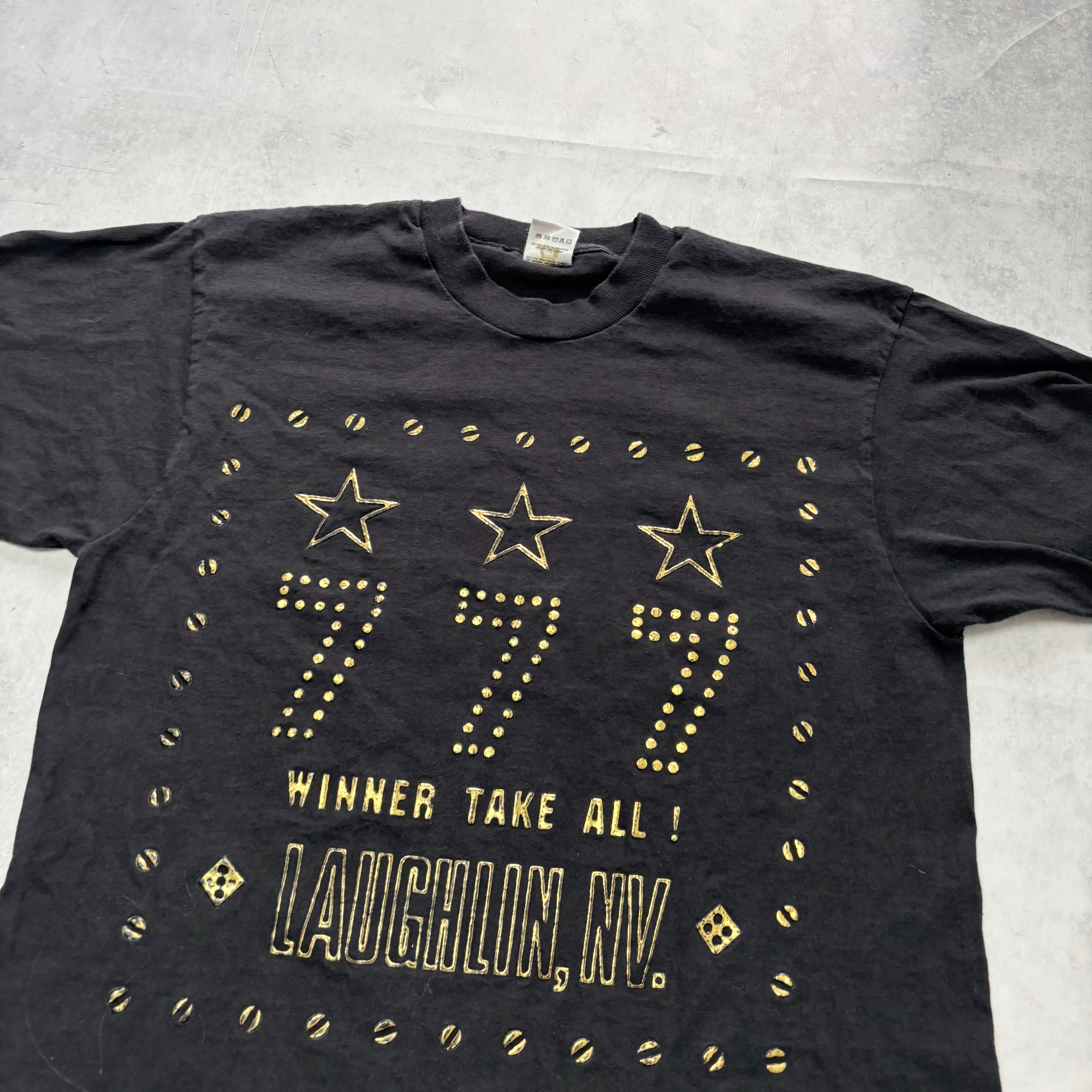 Vintage T Shirt Mens Medium Black Single Stitch Graphic Print 90s Lottery (E)