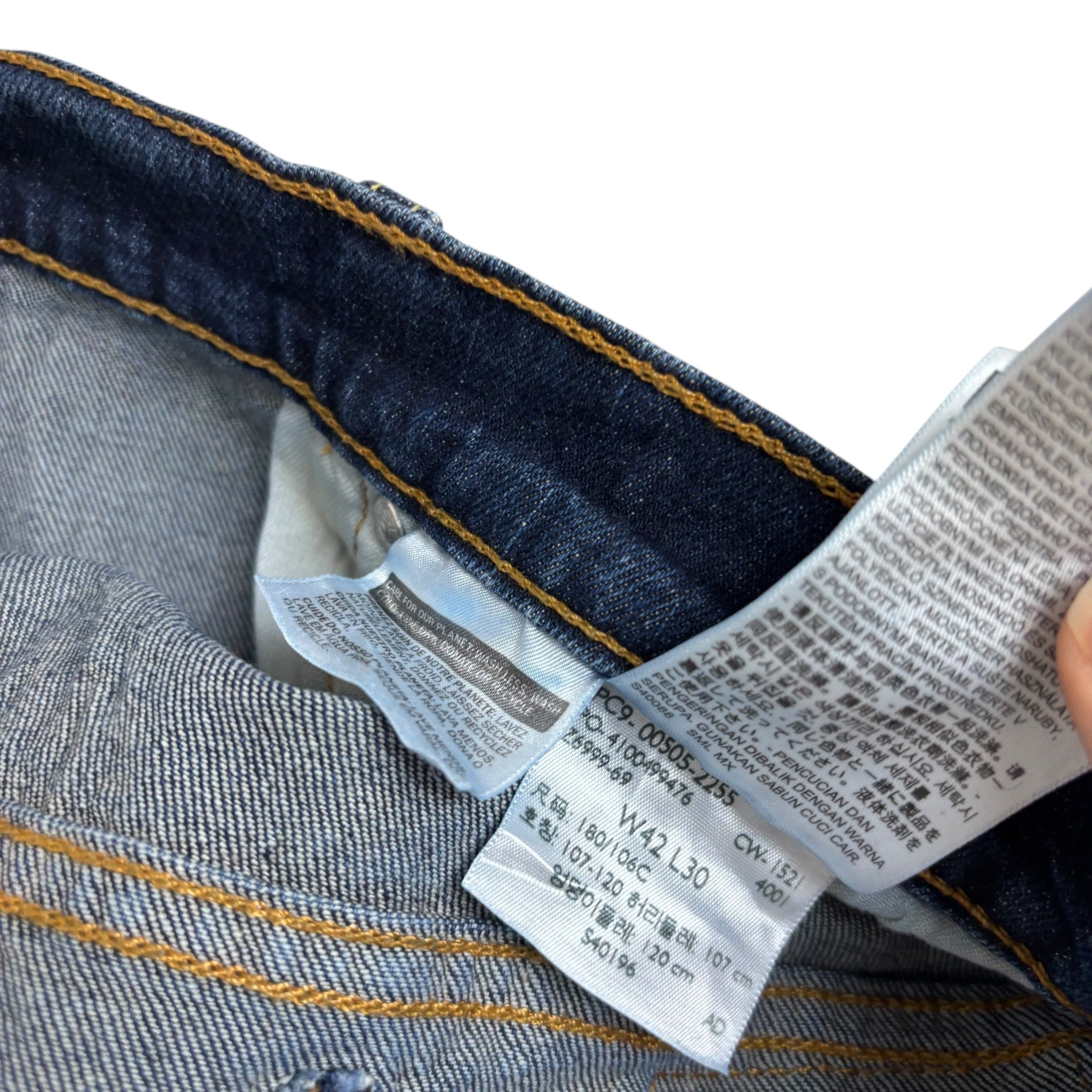 Levis 505 Jeans W42 L30 Mens Dark Blue Regular Straight Fit Stretch Denim (E)