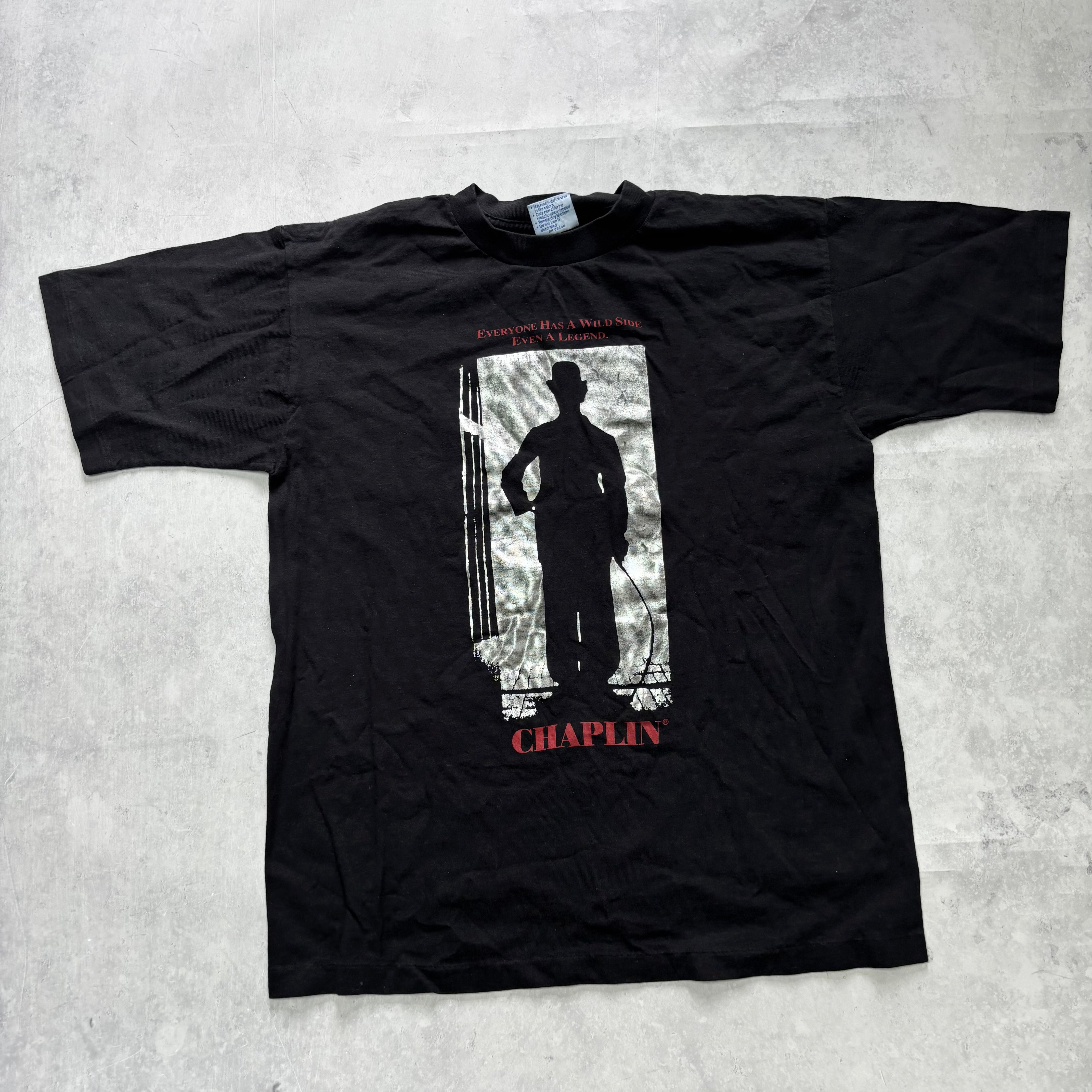 Vintage T Shirt Mens Large Black Single Stitch 90s Chaplin Movie Film (E)