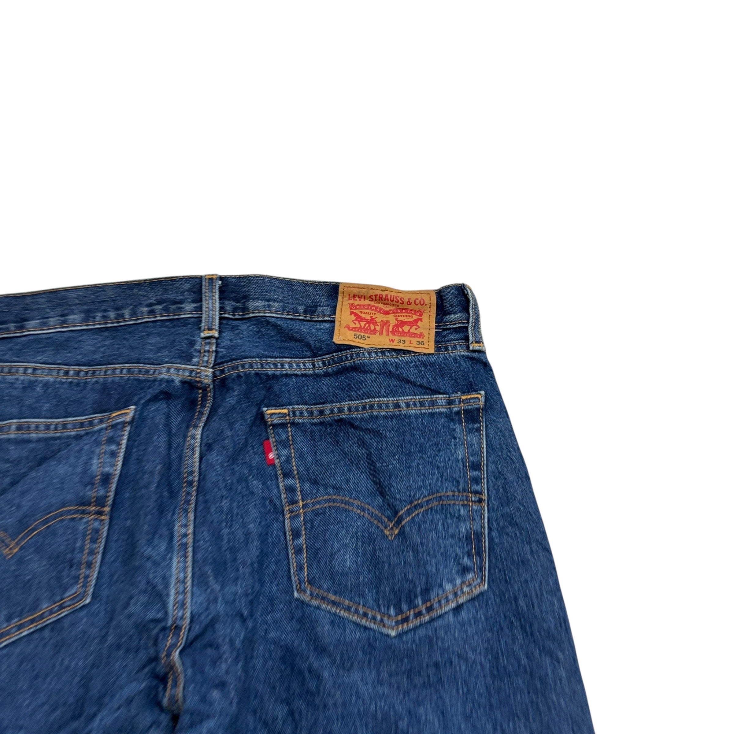 Levis 505 Jeans W33 L36 Mens Mid Blue Regular Straight Fit Denim (E)