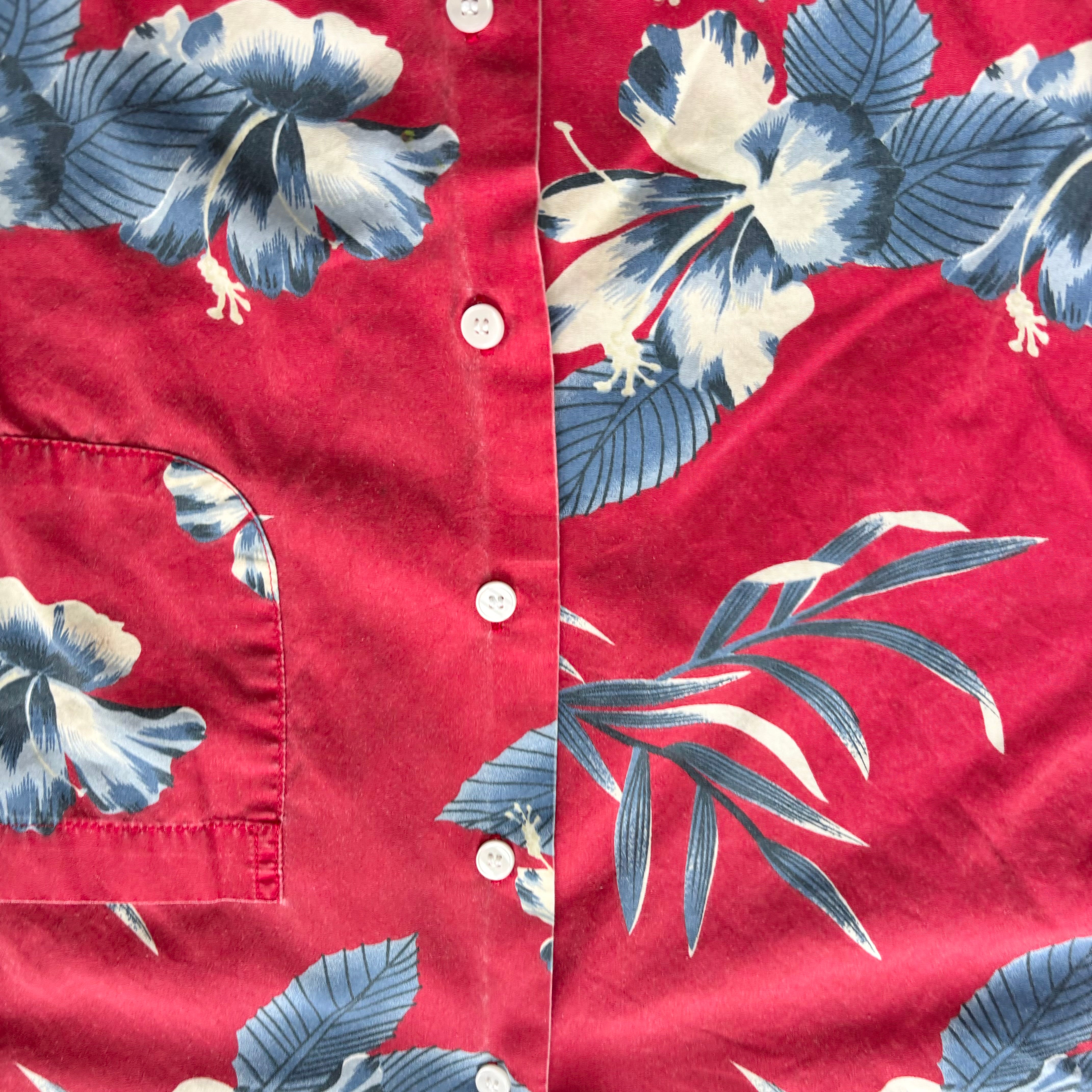 Vintage Hawaiian Shirt Mens Medium Red Floral Aloha Short Sleeve Cotton
