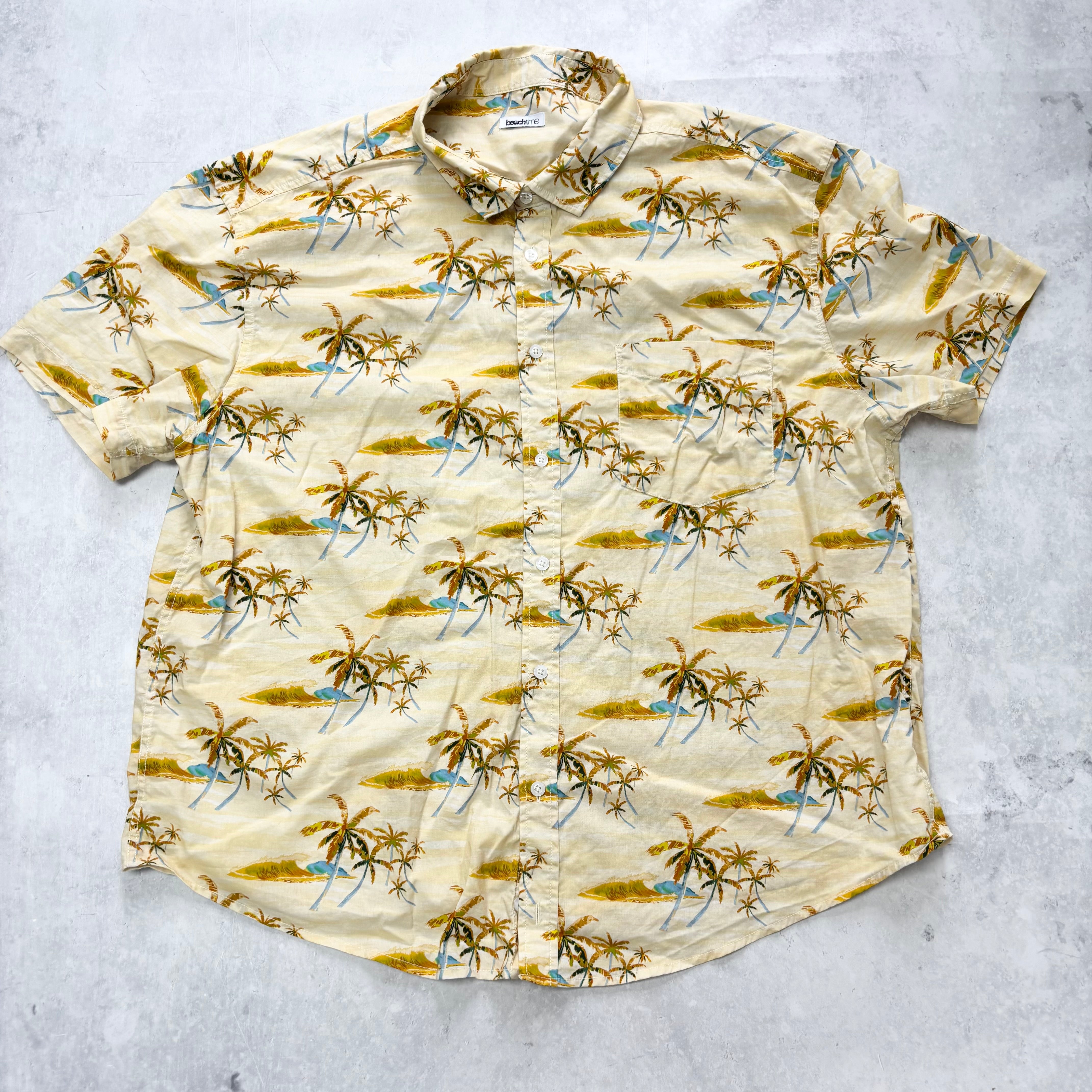 Hawaiian Shirt Mens XXL Yellow Floral Aloha Short Sleeve Cotton (E)