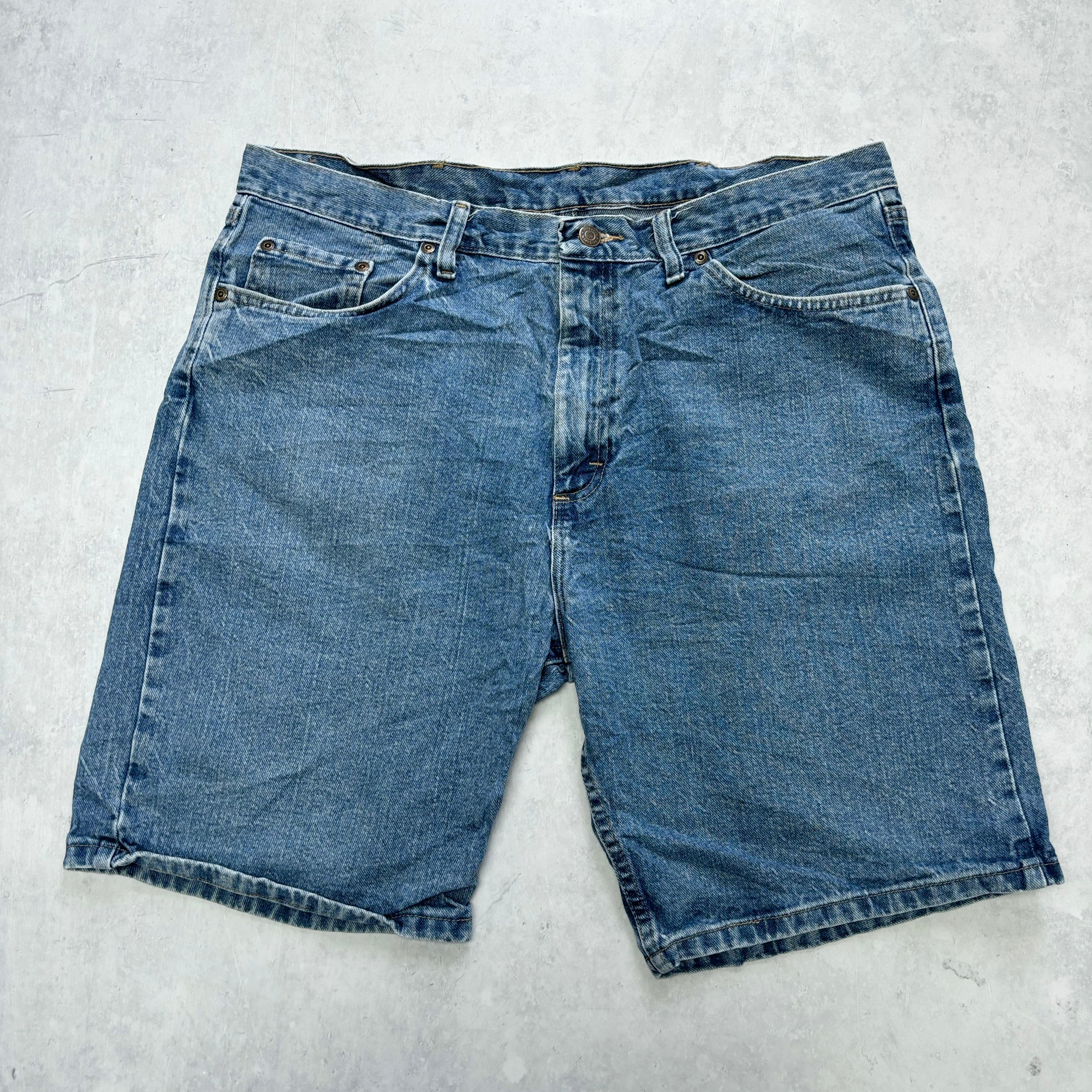 Vintage Wrangler Jorts W36 Mens Denim Shorts Mid Blue Baggy Relaxed Fit