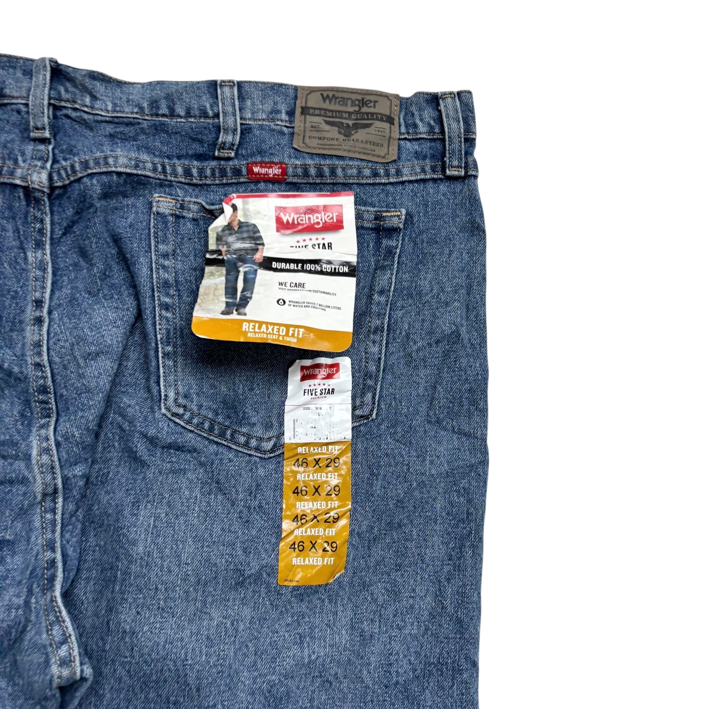 Wrangler Jeans W46 L29 Mens Mid Blue Relaxed Straight Fit Denim (E)
