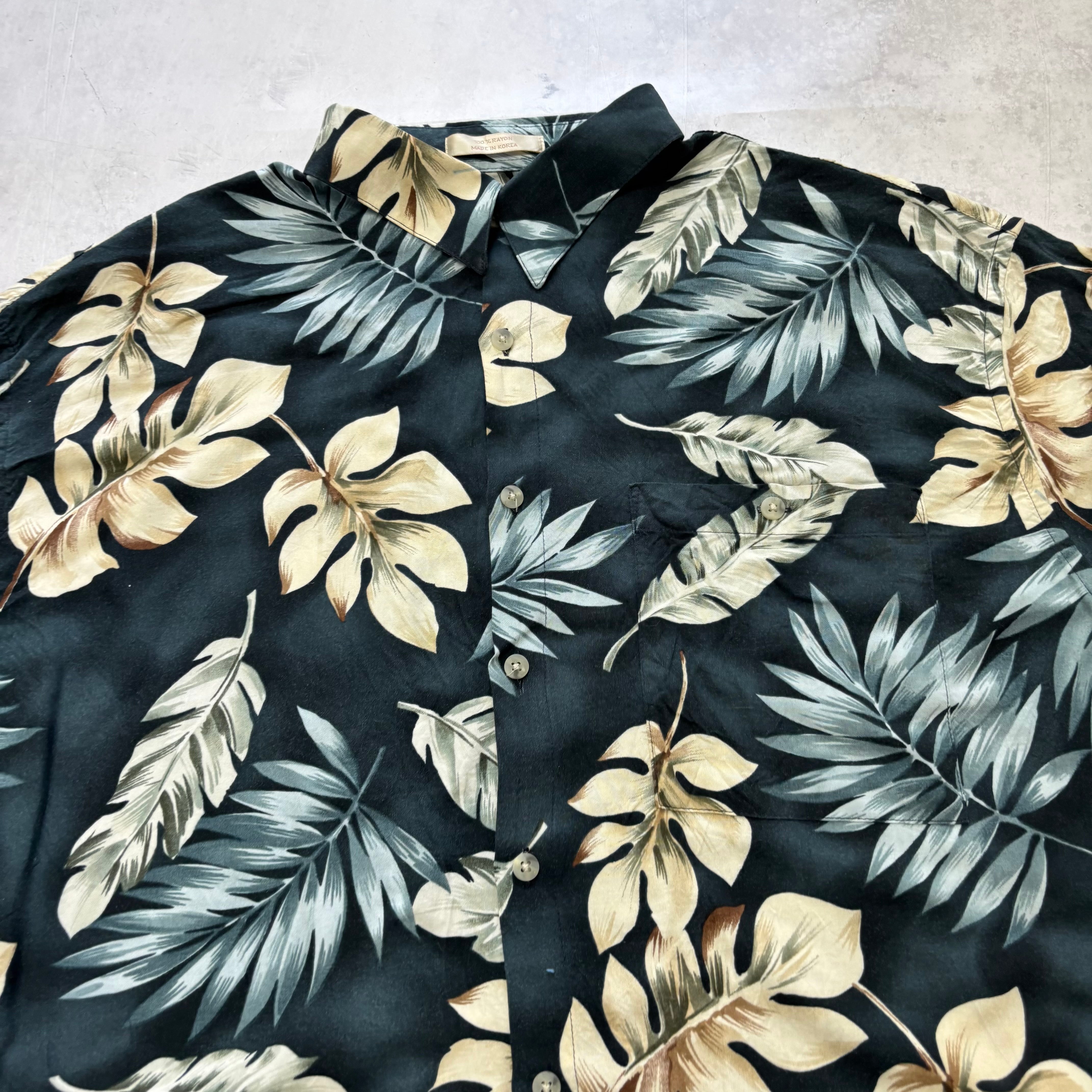 Vintage Hawaiian Shirt Mens XL Navy Floral Aloha Short Sleeve Rayon (E)
