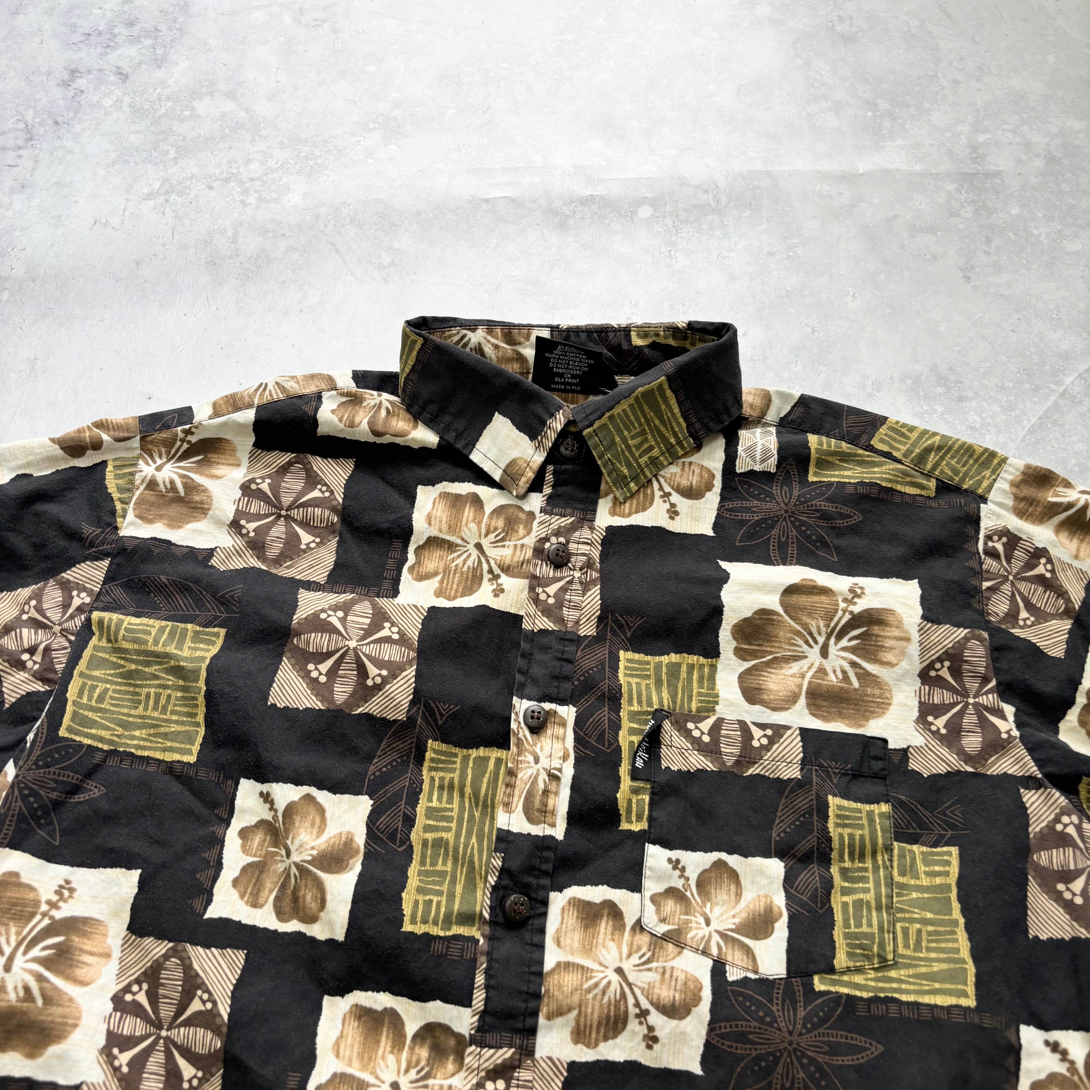 Vintage Hawaiian Shirt Mens XL Black Floral Aloha Short Sleeve Cotton (E)