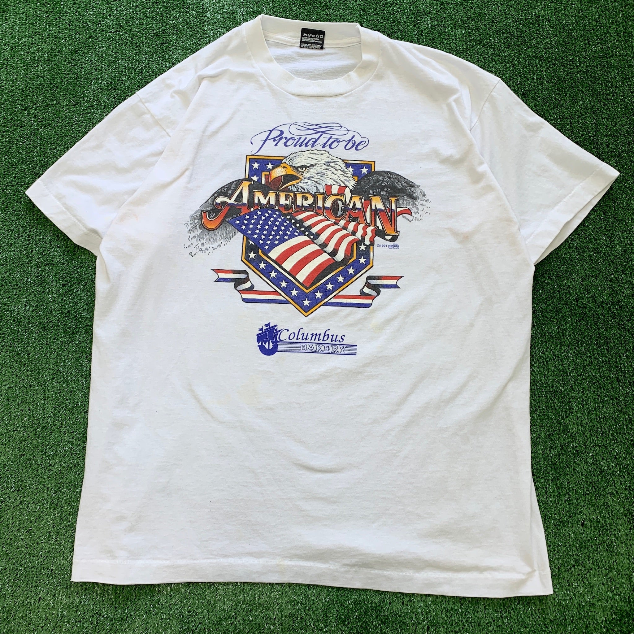 Vintage T Shirt Mens XL White Single Stitch Graphic Print 90s USA America