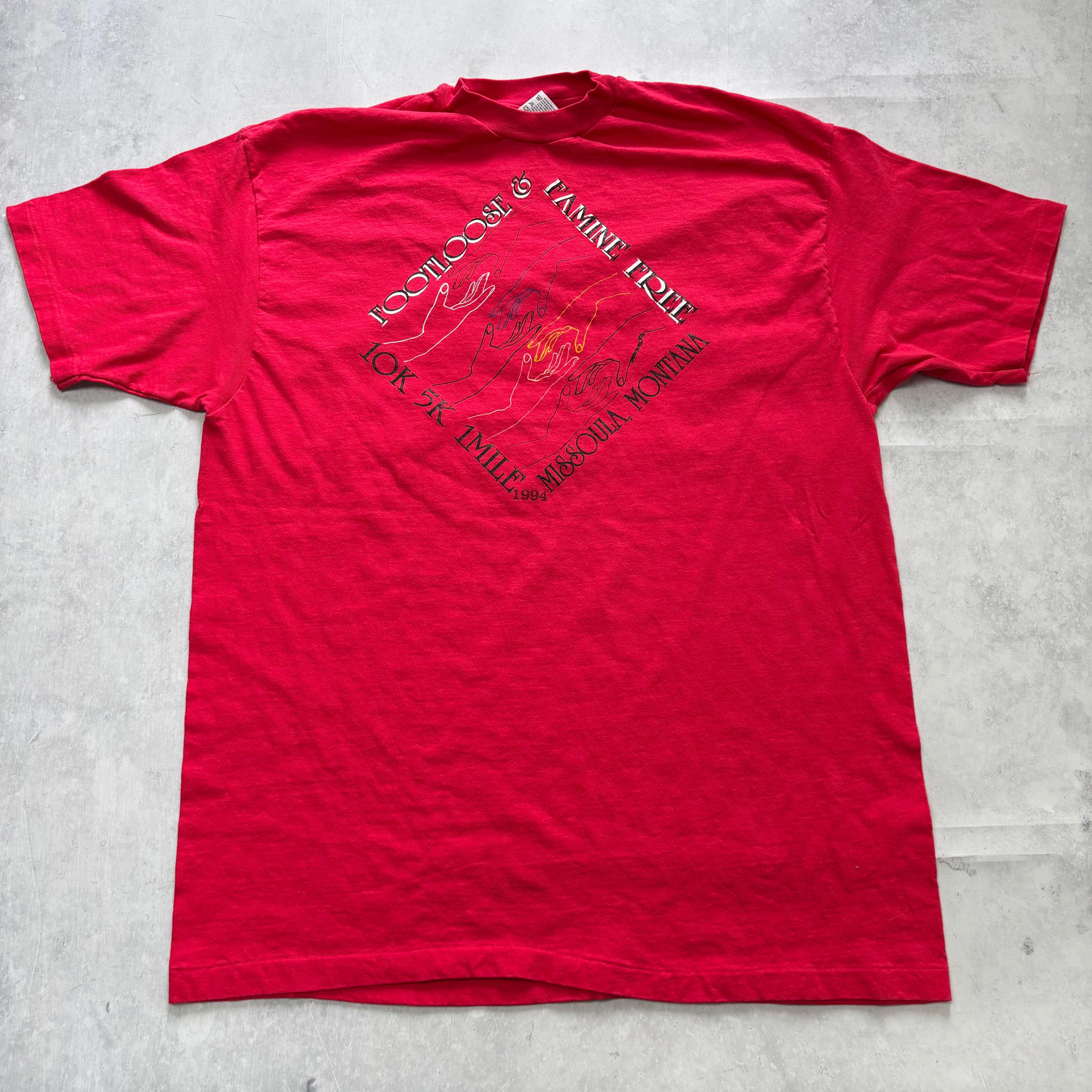 Vintage T Shirt Mens XL Red Single Stitch Graphic Print 90s USA Run (E)