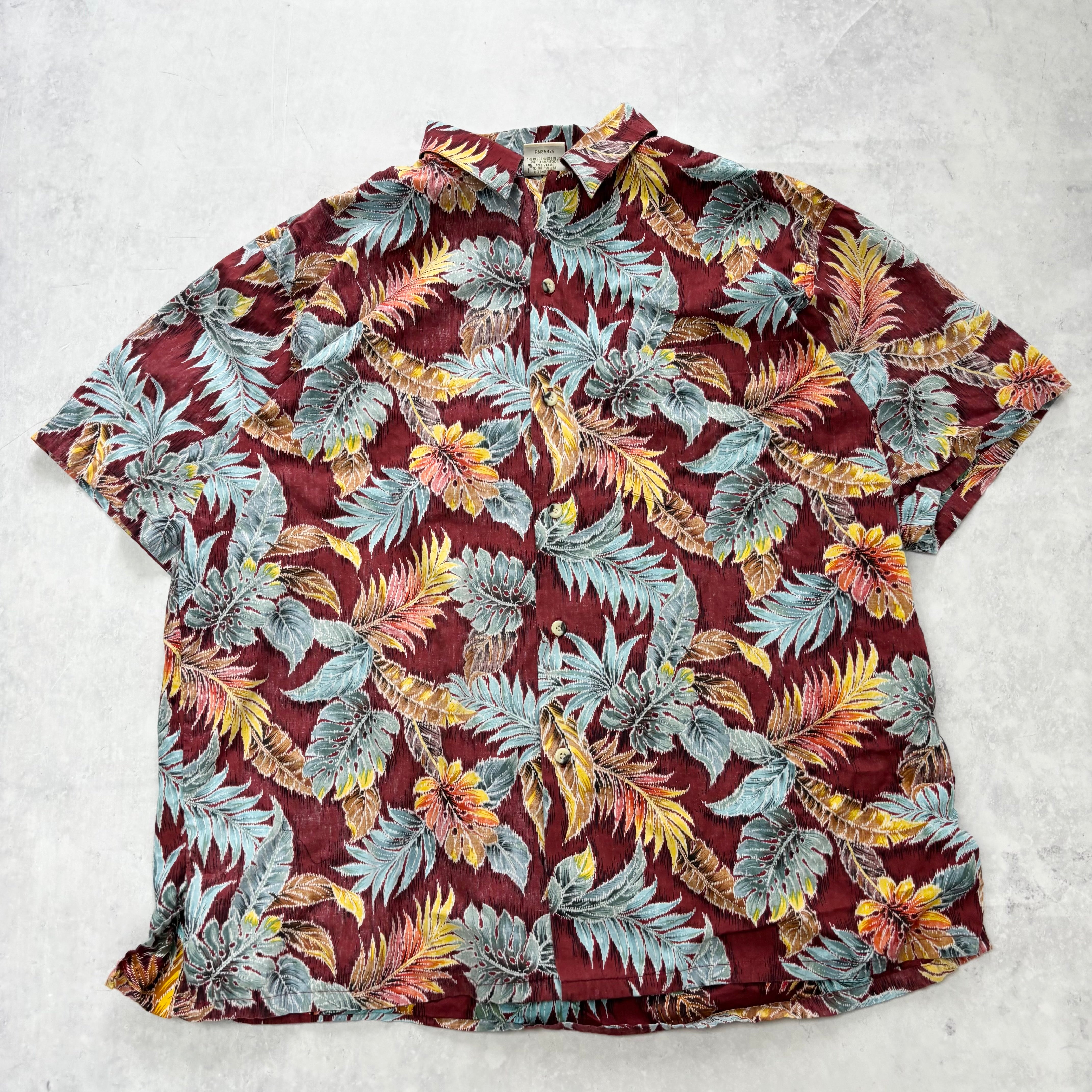 Vintage Hawaiian Shirt Mens XL Red Floral Aloha Short Sleeve Cotton (E)