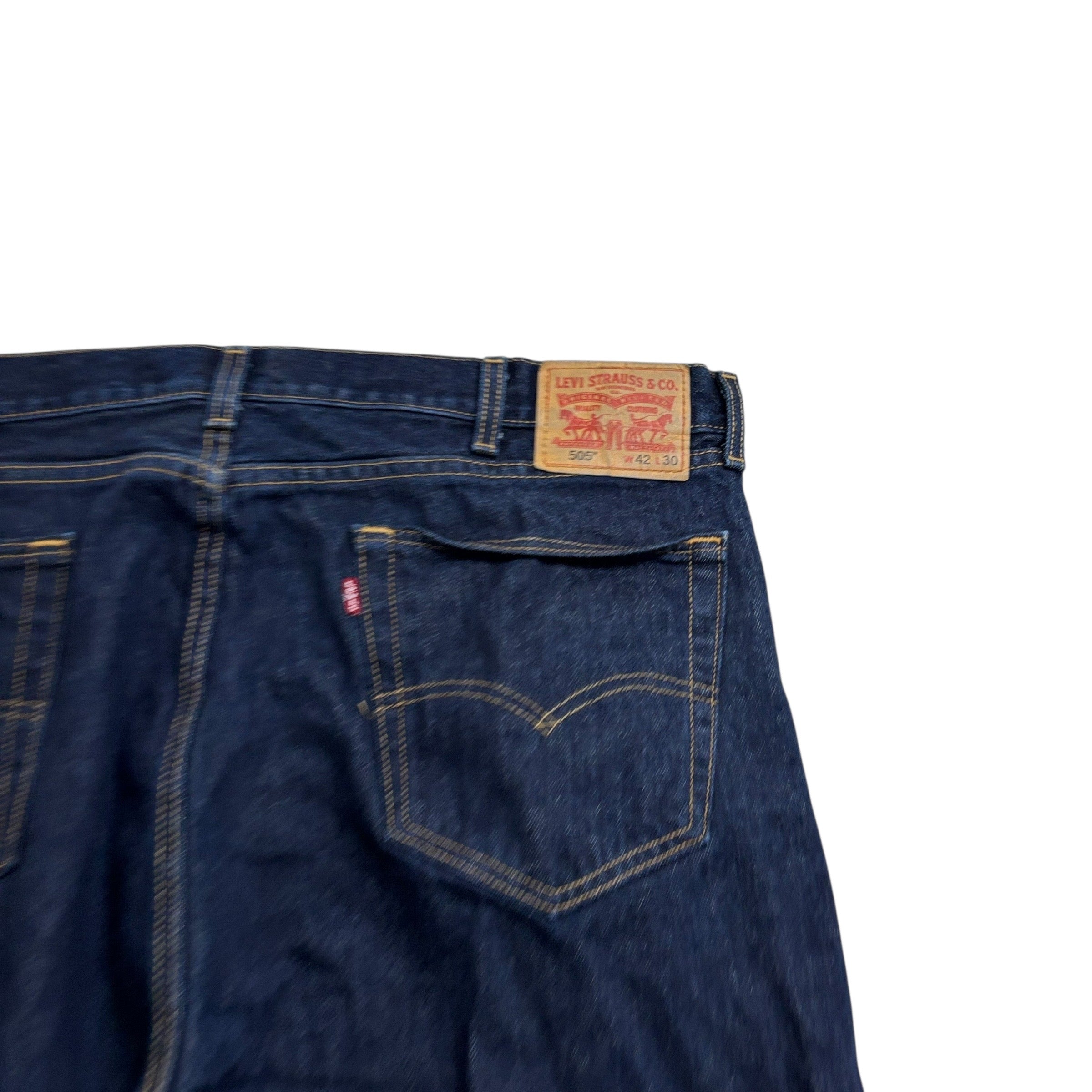 Levis 505 Jeans W42 L30 Mens Dark Blue Regular Straight Fit Denim (E)