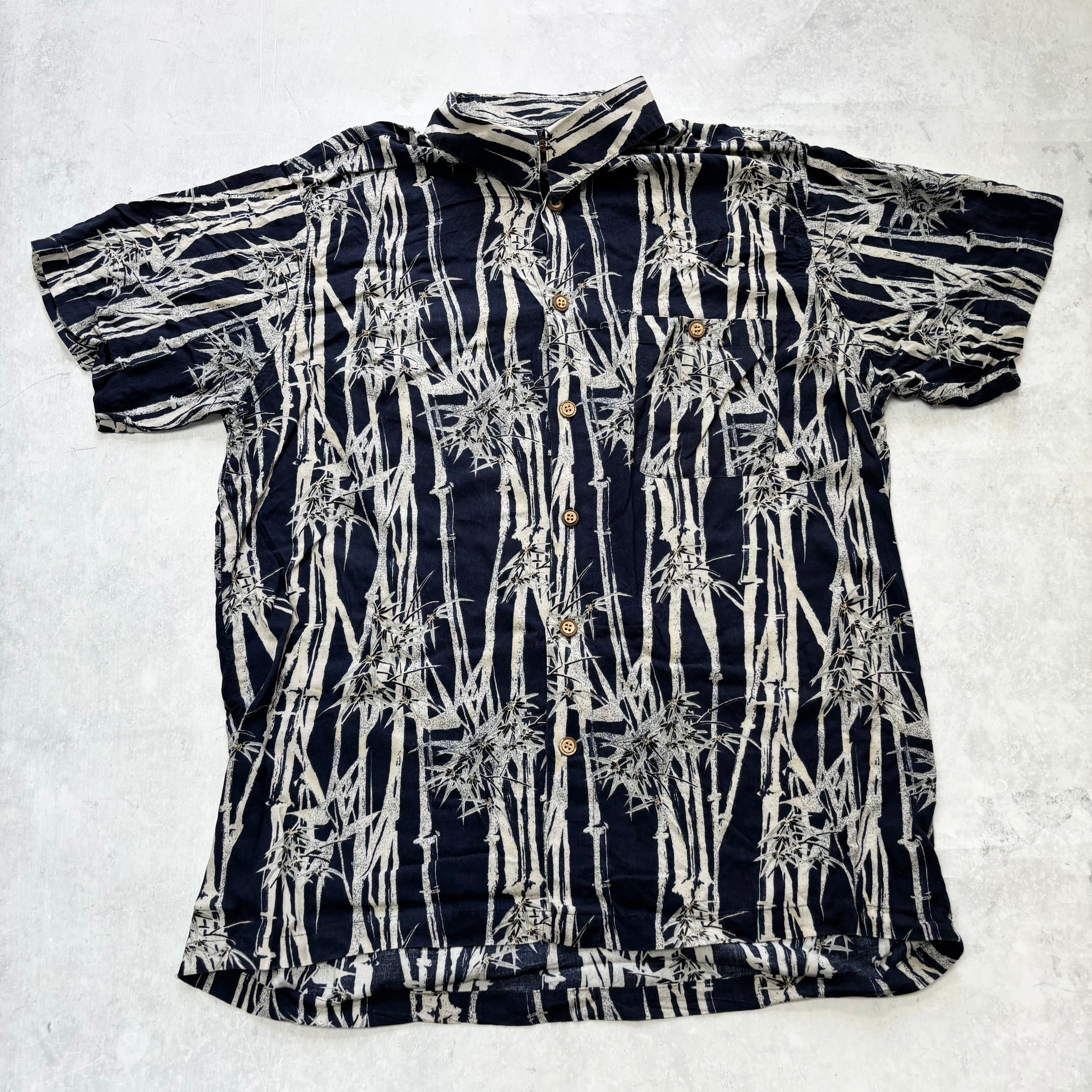 Vintage Hawaiian Shirt Mens XL Navy Blue Floral Aloha Short Sleeve Rayon (E)