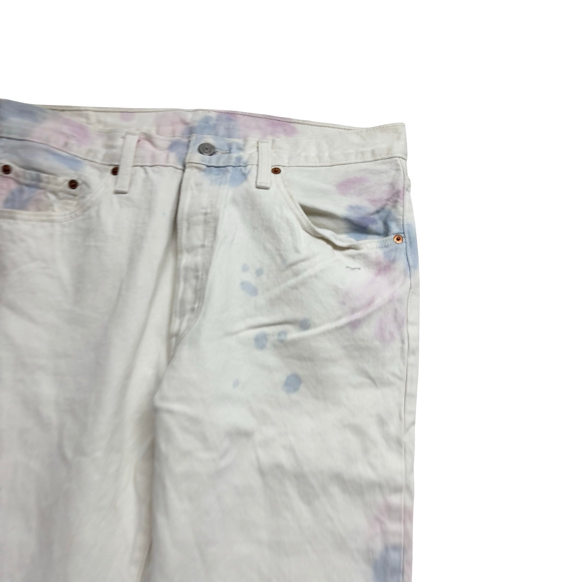 Levis 501 Jeans W32 L30 Mens White Regular Straight Fit Tie Die Denim (F)