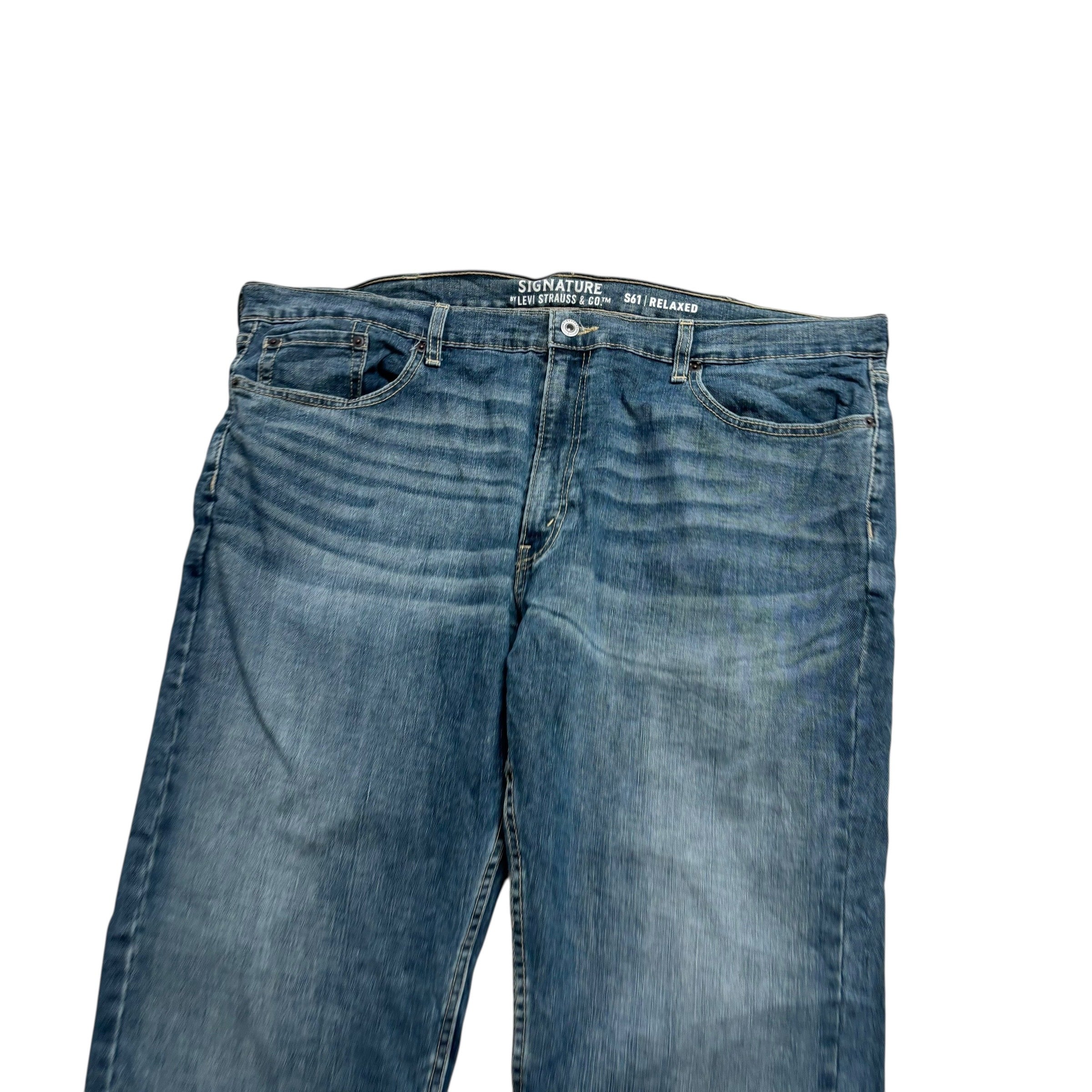 Levis Signature Jeans W44 L30 Mens Dark Blue Relaxed Straight Stretch Denim (E)
