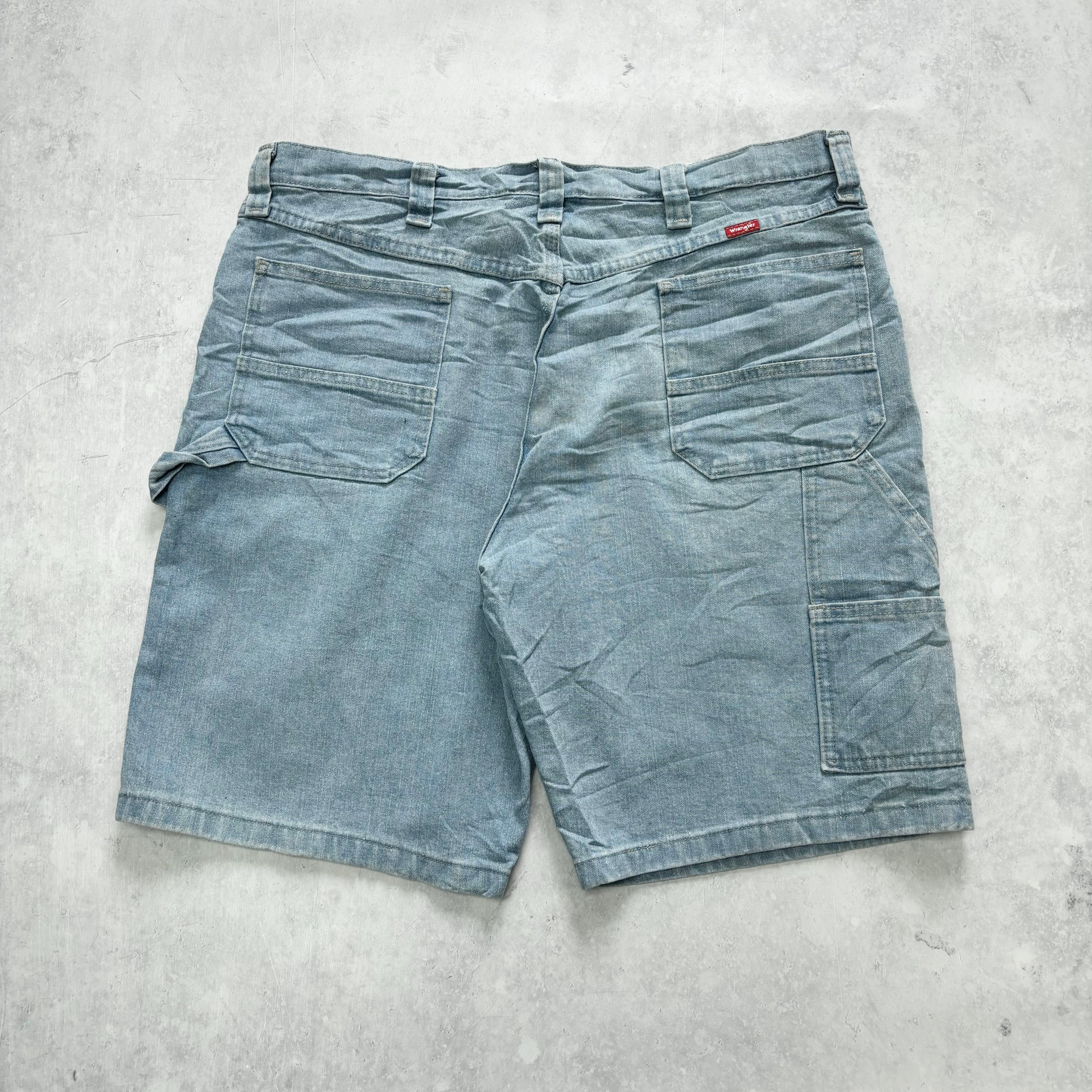 Vintage Wrangler Jorts W38 Mens Denim Shorts Light Blue Baggy Relaxed Carpenter