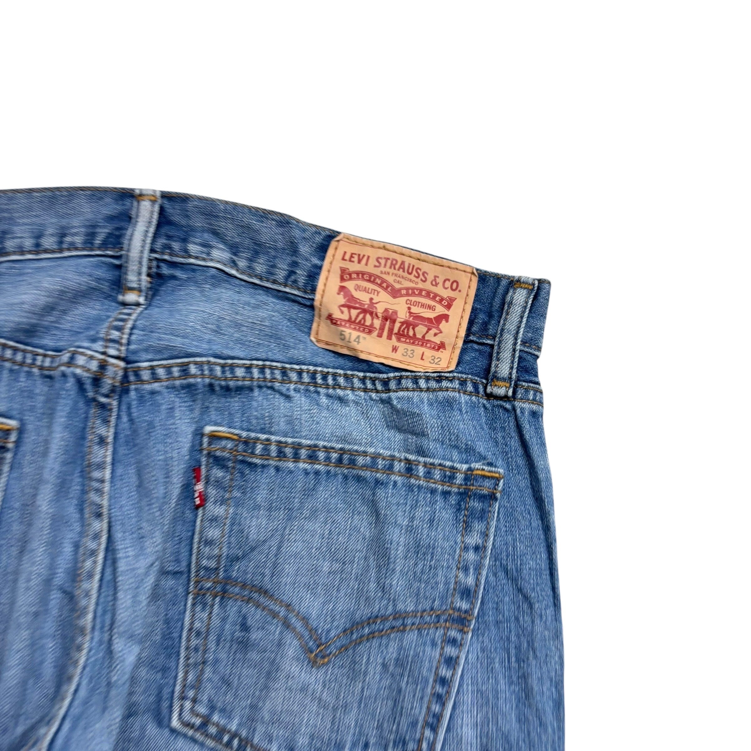 Levis 514 Jeans W33 L32 Mens Mid Blue Regular Straight Fit Denim (E)