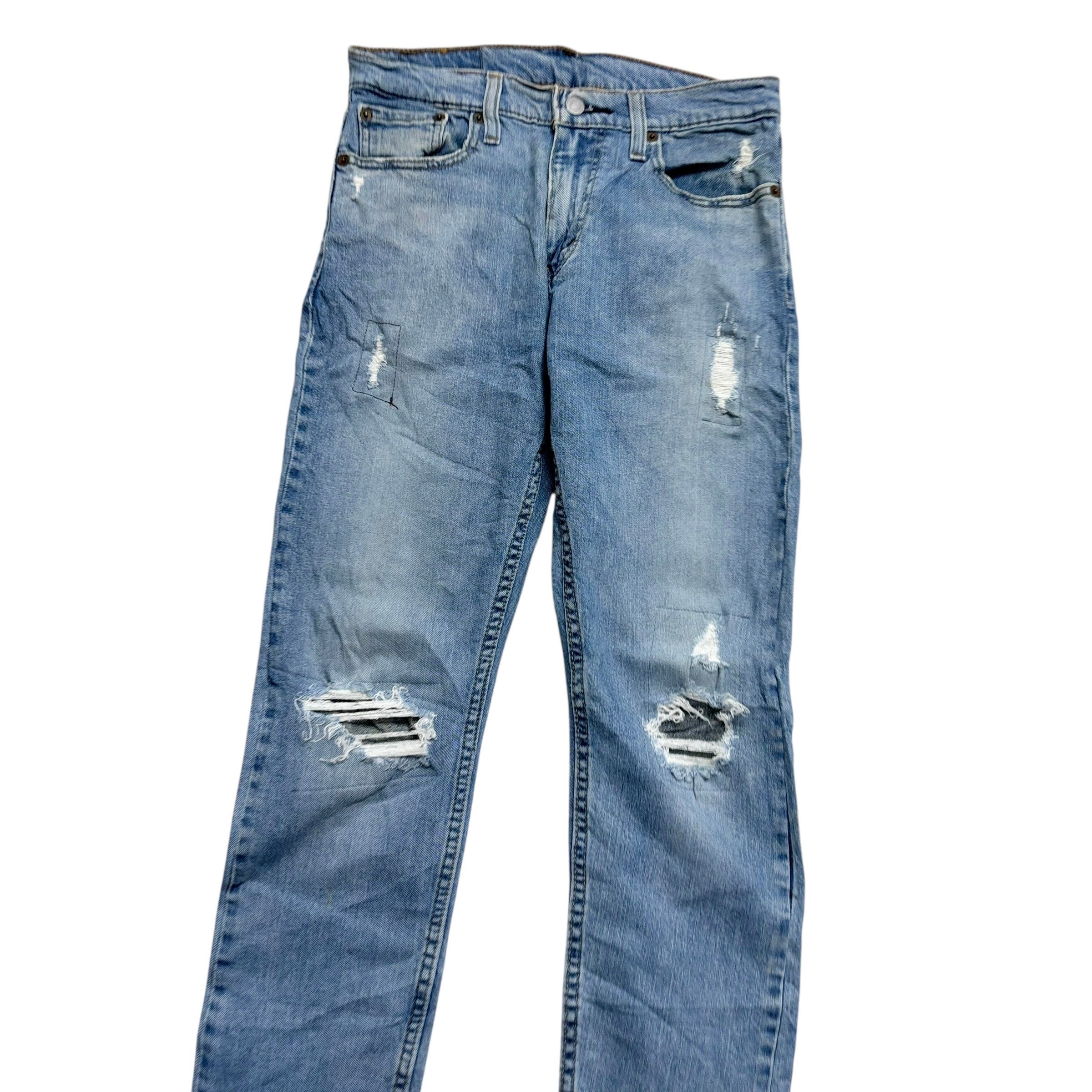 Levis 502 Jeans W29 L30 Mens Light Blue Regular Tapered Fit Stretch Distressed
