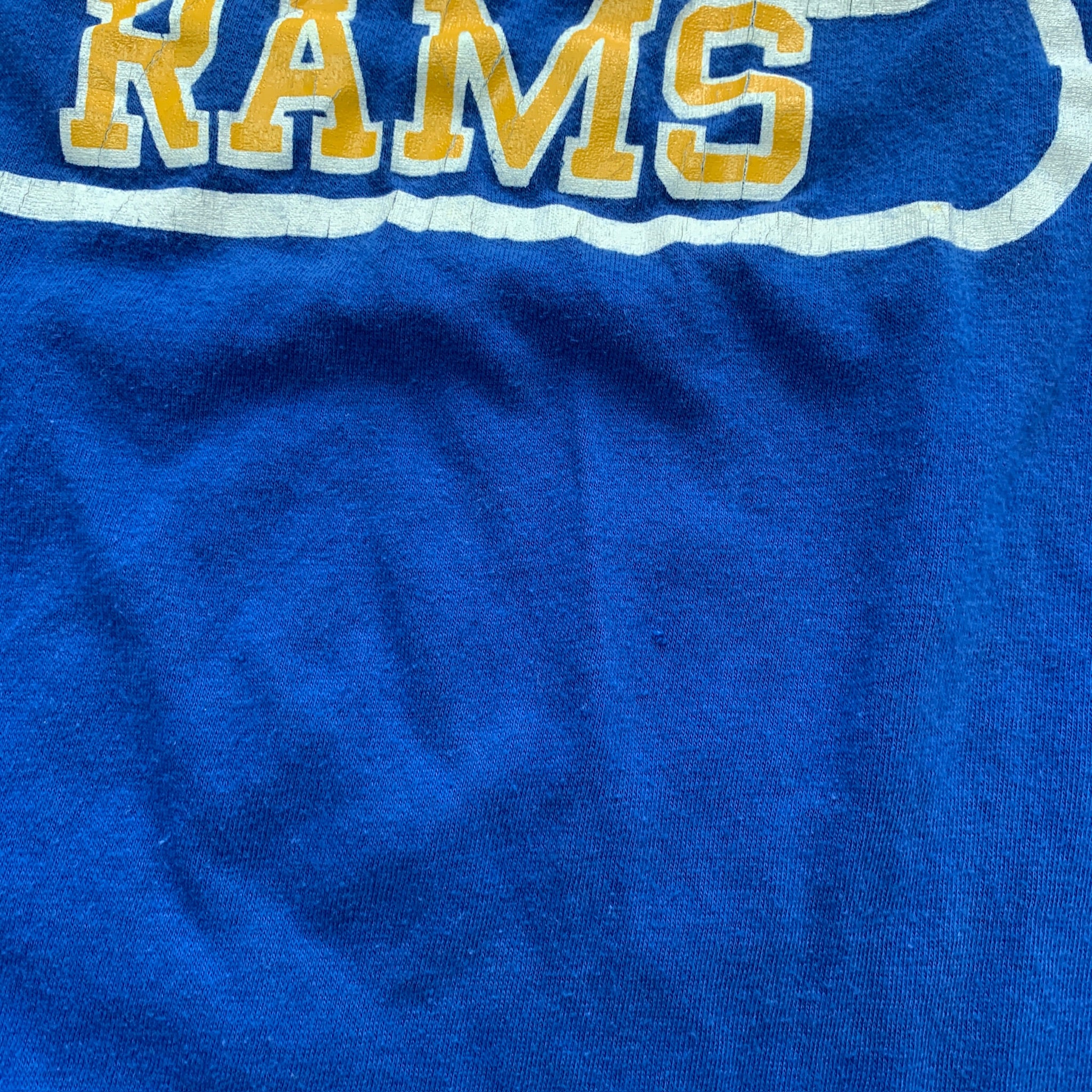 Vintage T Shirt Mens Medium Blue Single Stitch Graphic Print 80s USA LA Rams