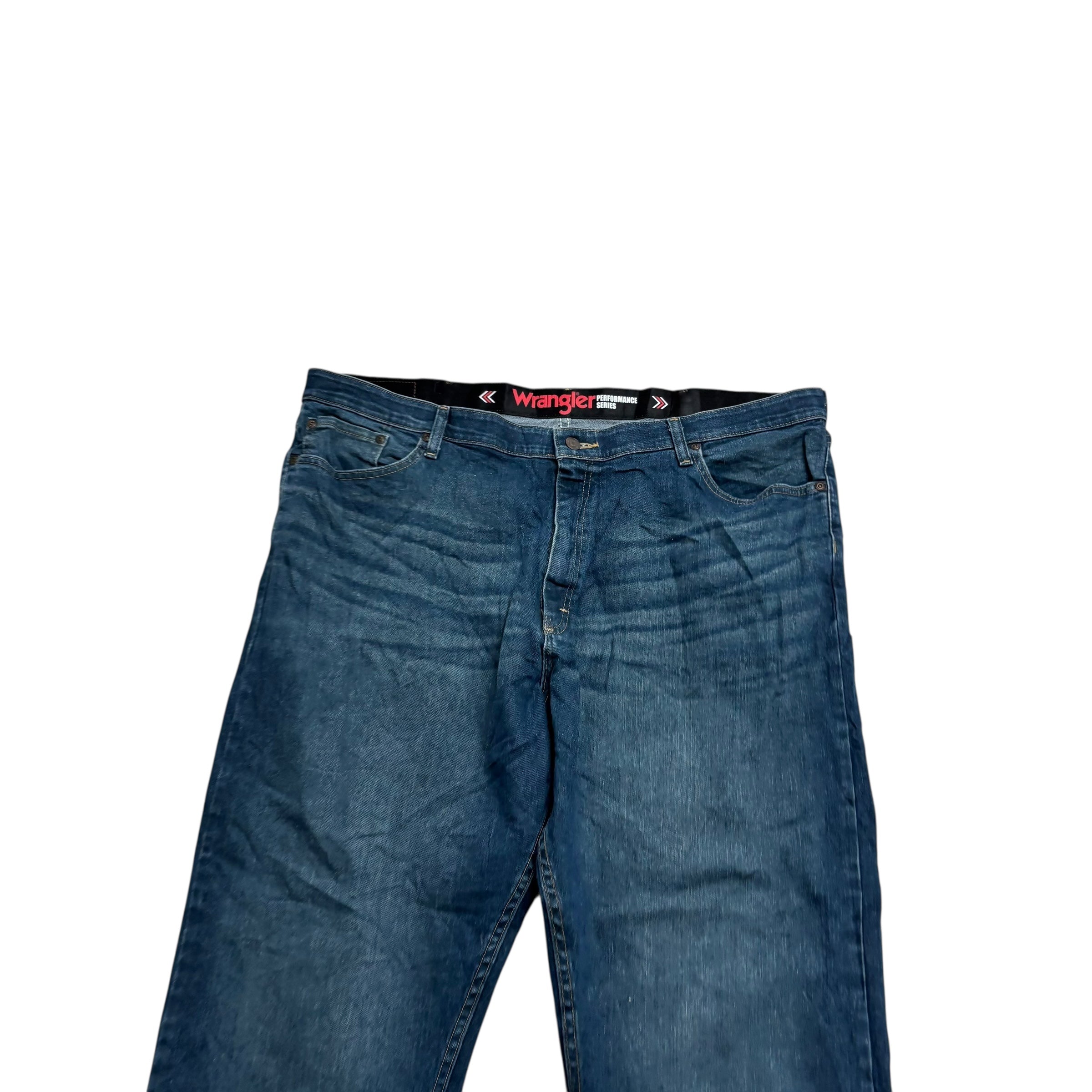 Wrangler Jeans W42 L30 Mens Dark Blue Relaxed Straight Fit Stretch Denim (E)