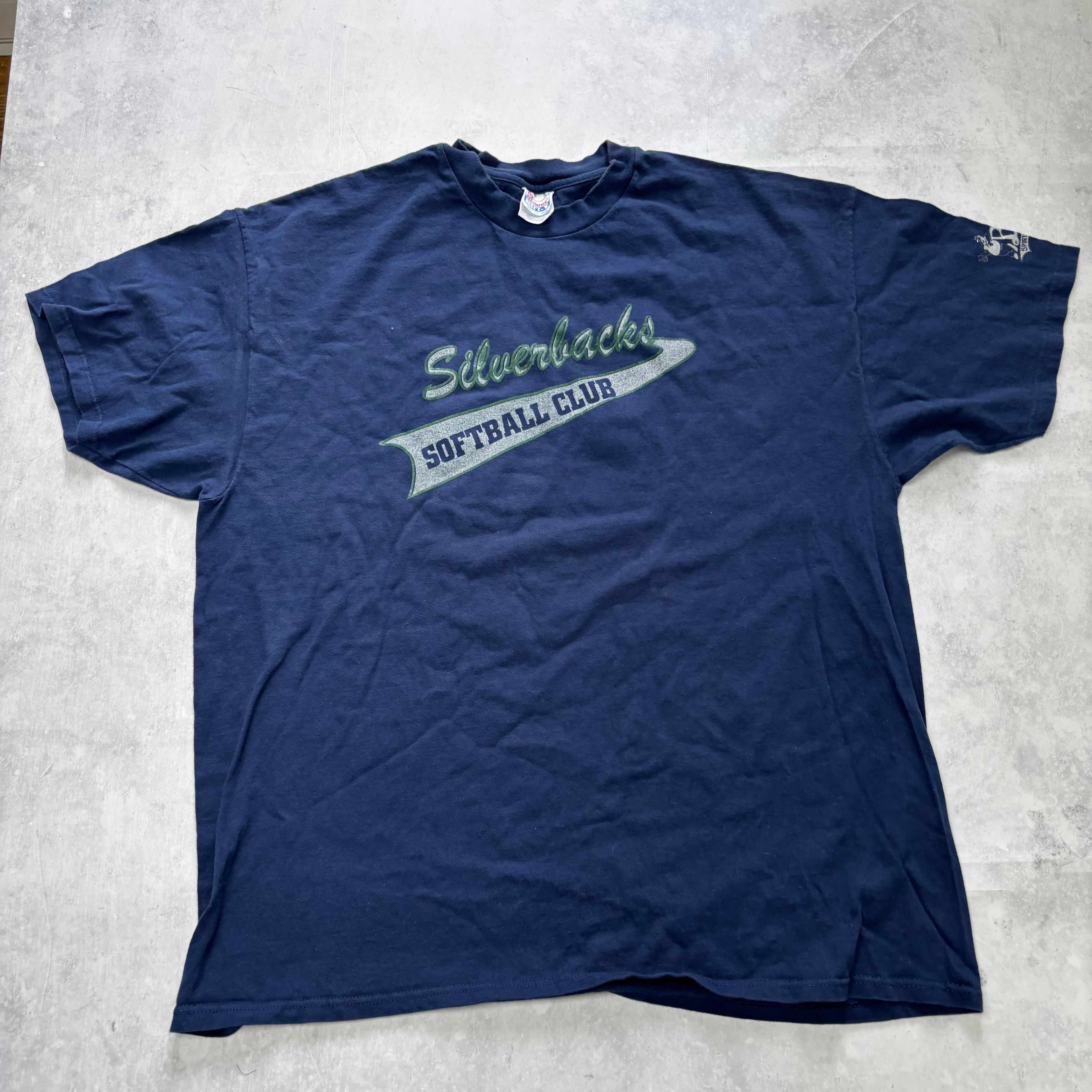 Vintage T Shirt Mens XXL Navy Blue Graphic Print 90s USA Sports