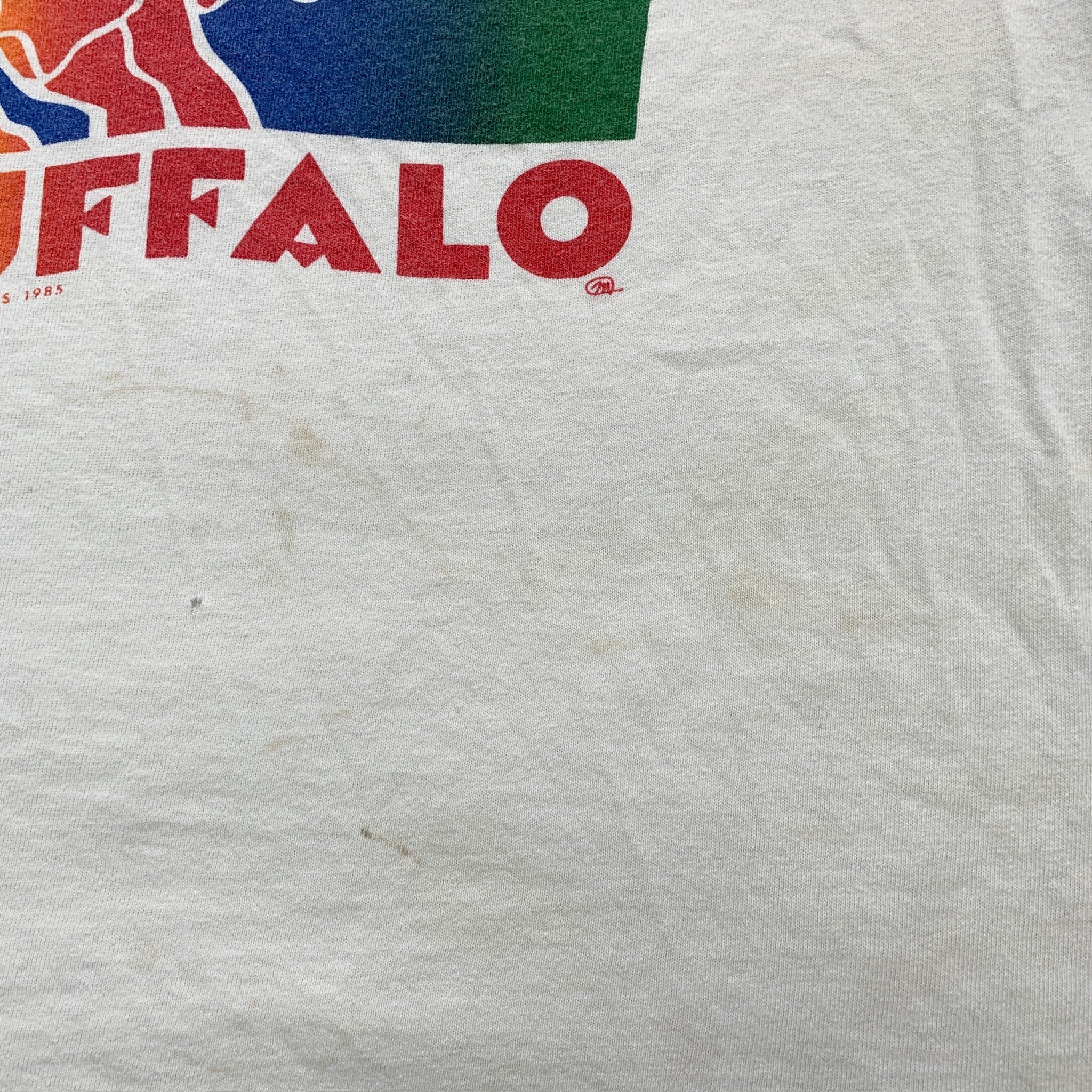 Vintage T Shirt Mens XS White Single Stitch Graphic Print 80s USA Buffalo