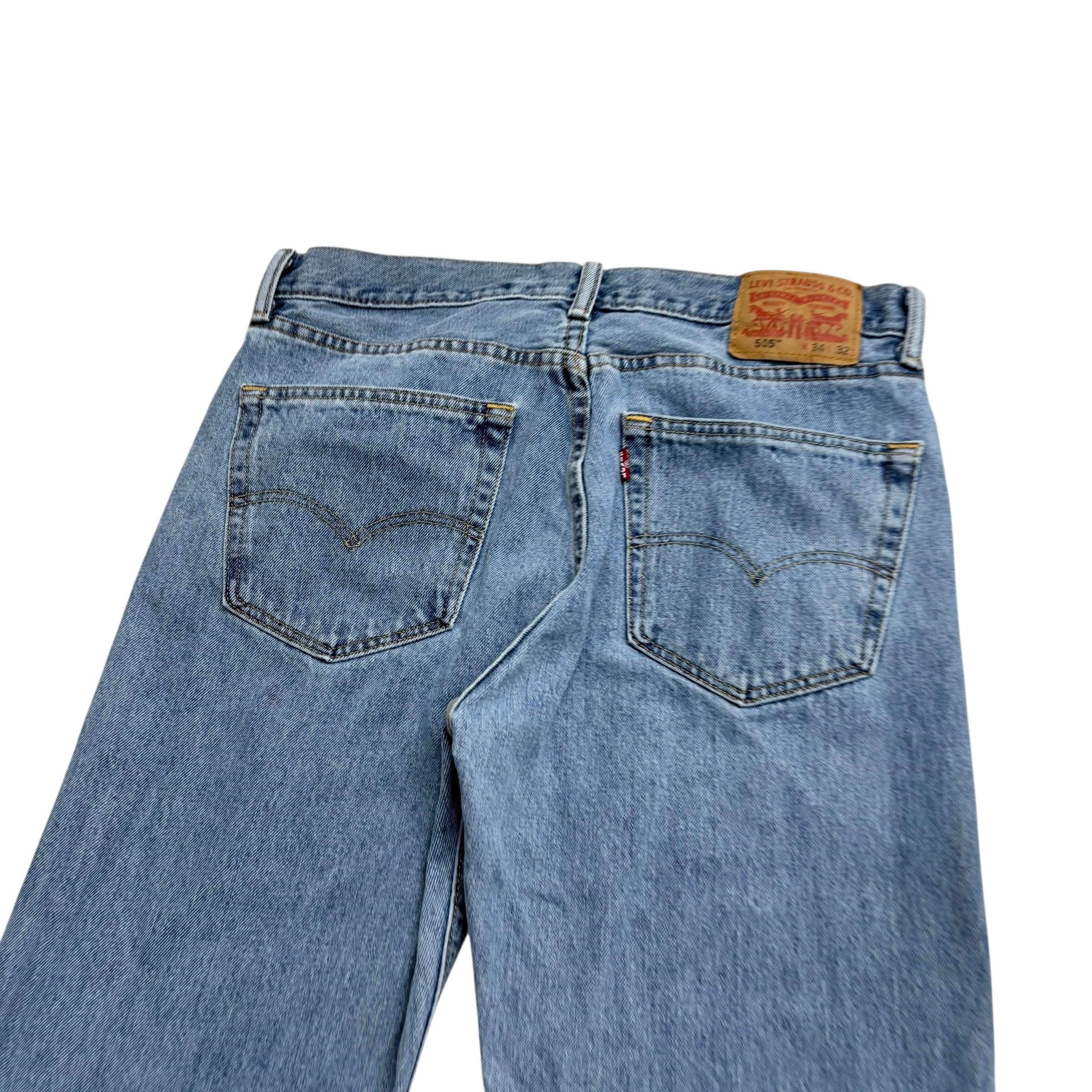 Levis 505 Jeans W34 L32 Mens Light Blue Regular Straight Fit Denim