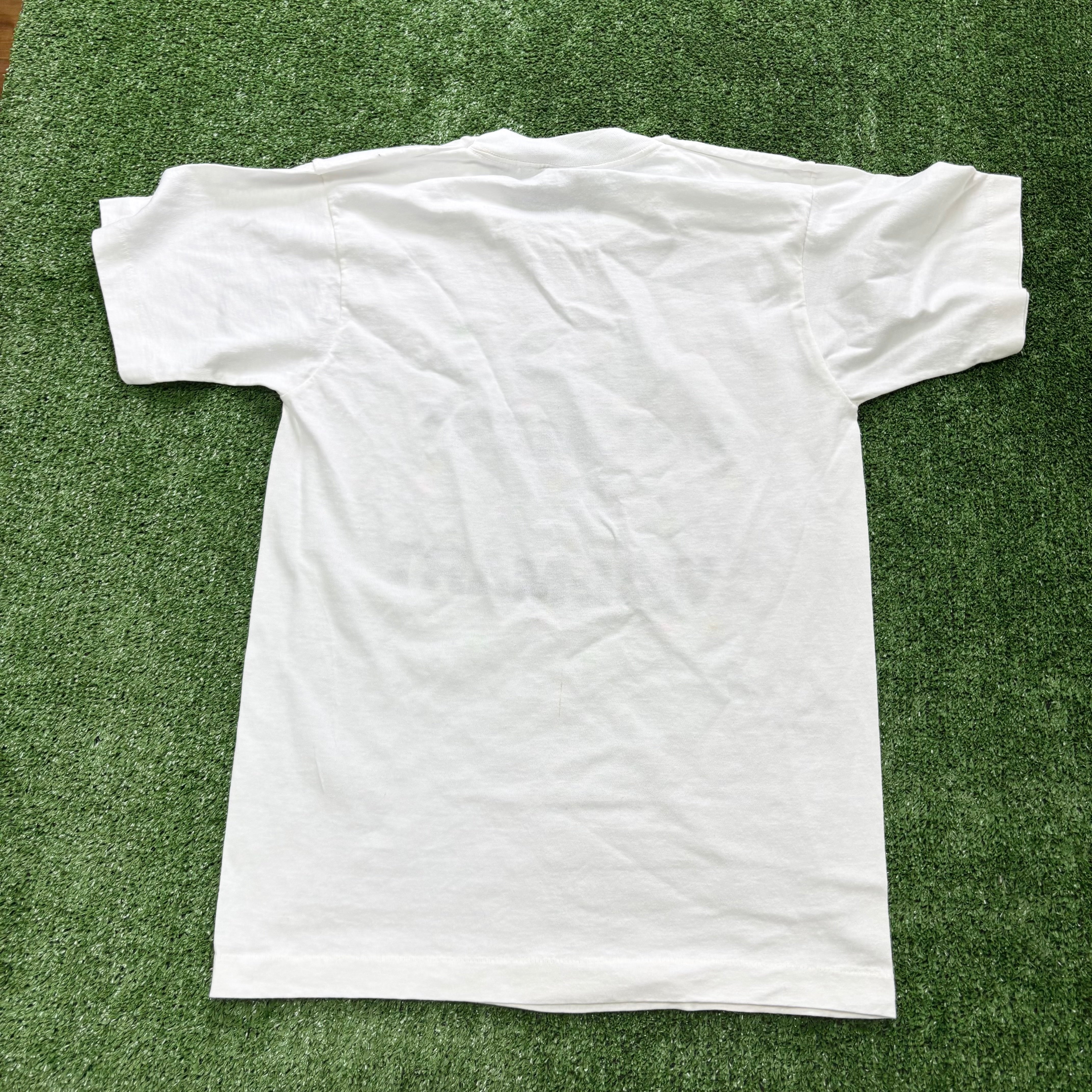 Vintage T Shirt Mens Small White Single Stitch Graphic Print 90s USA Funny