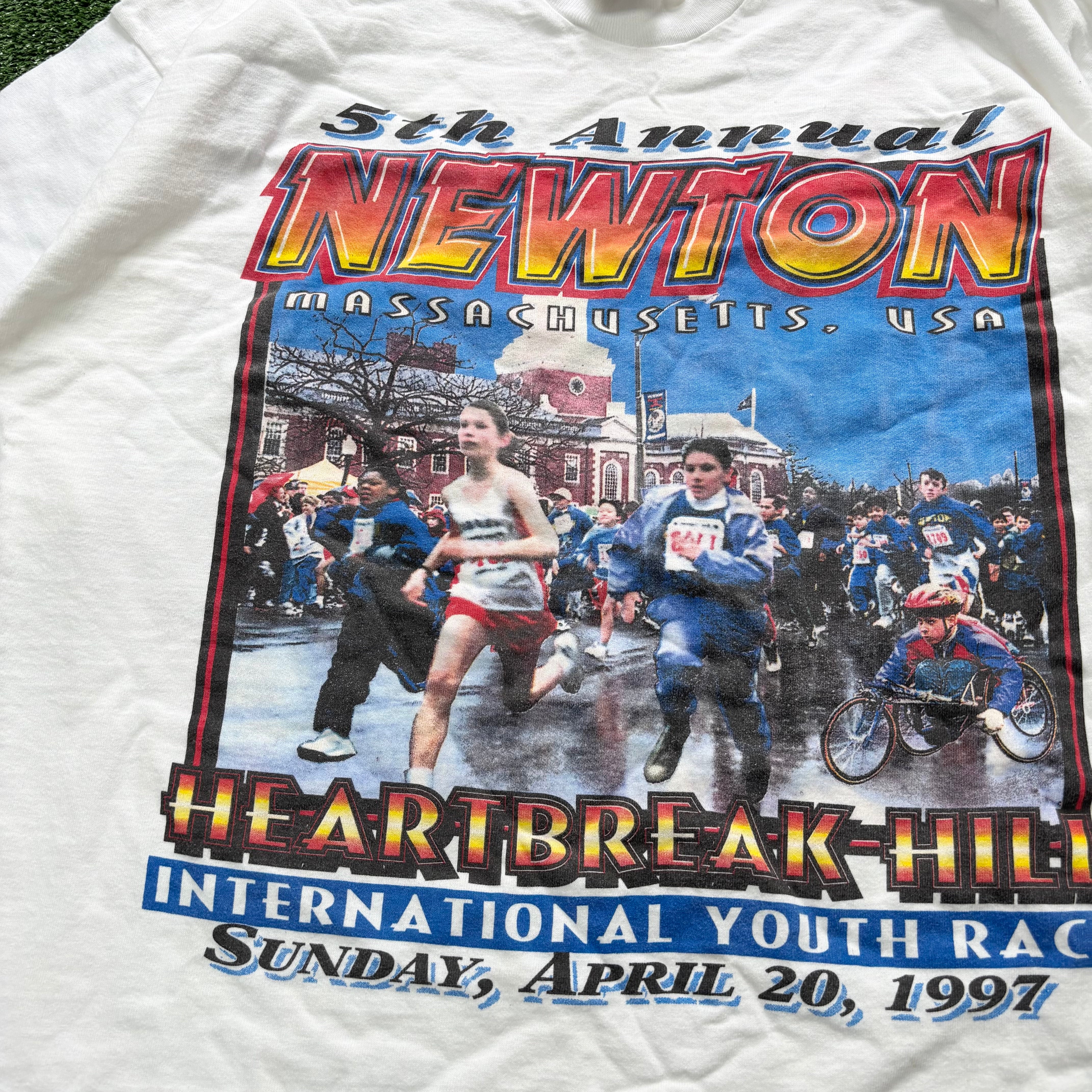 Vintage T Shirt Mens Large White Single Stitch Graphic Print 90s USA Run (E)