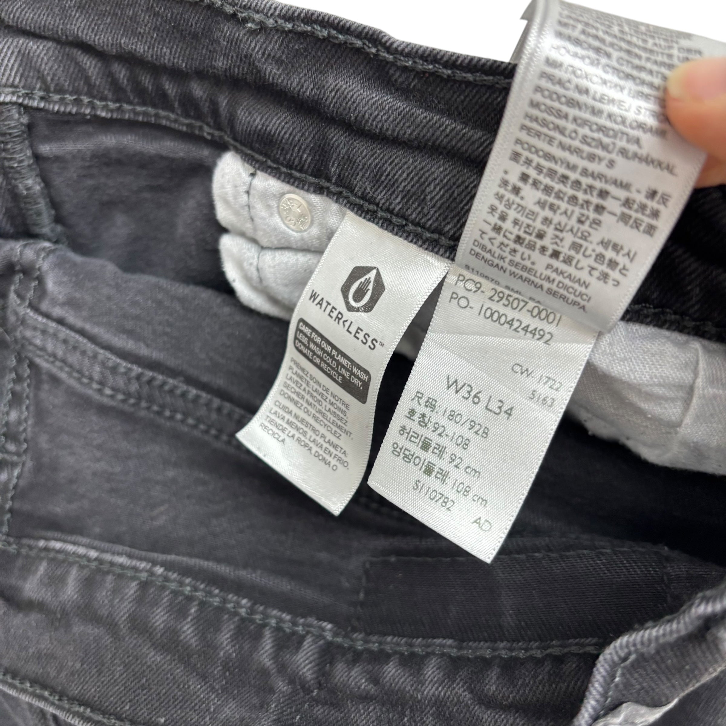 Levis 502 Jeans W36 L31 Mens Black Regular Tapered Fit Stretch Denim (F)
