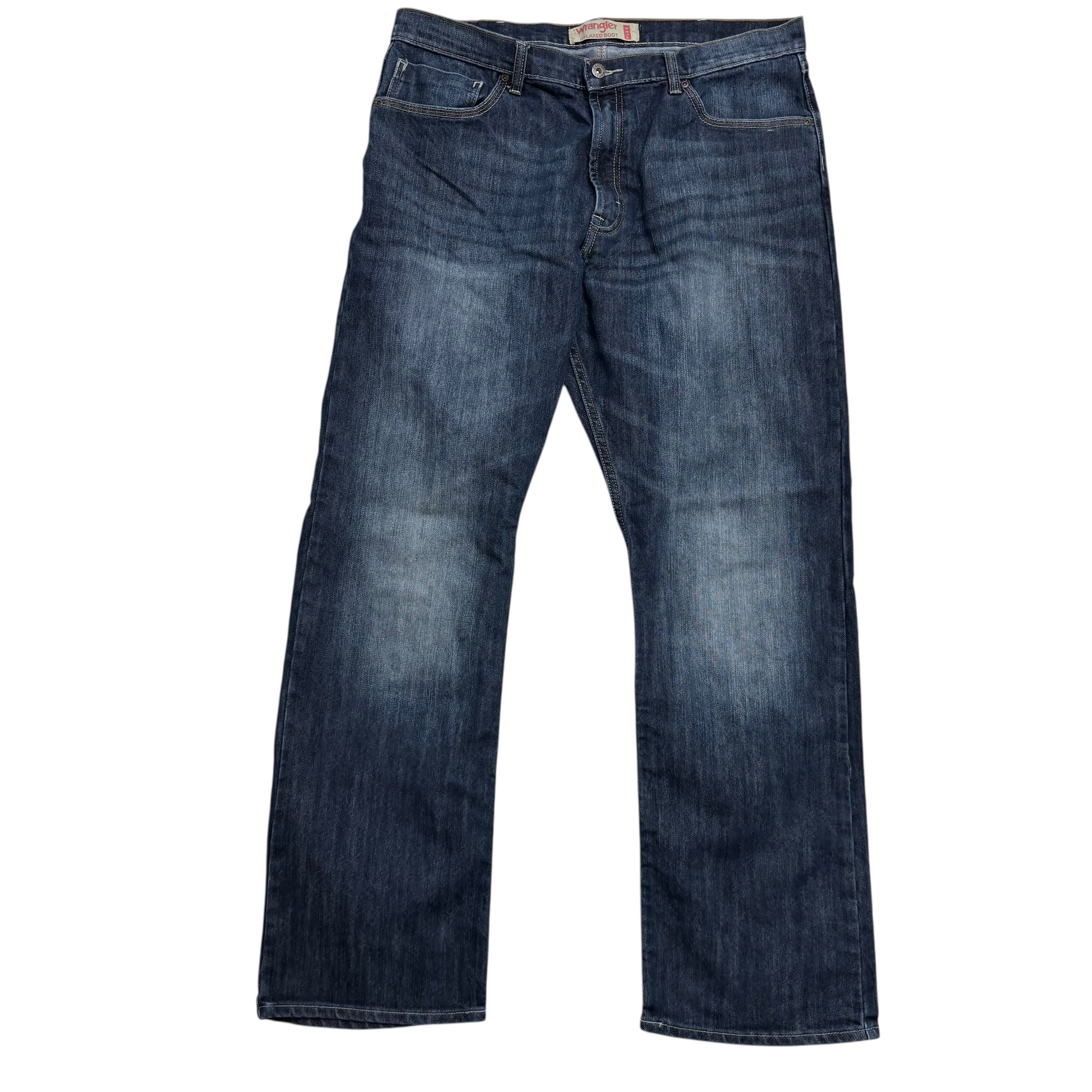 Wrangler Jeans W38 L32 Mens Dark Blue Relaxed Bootcut Fit Vintage Denim (E)
