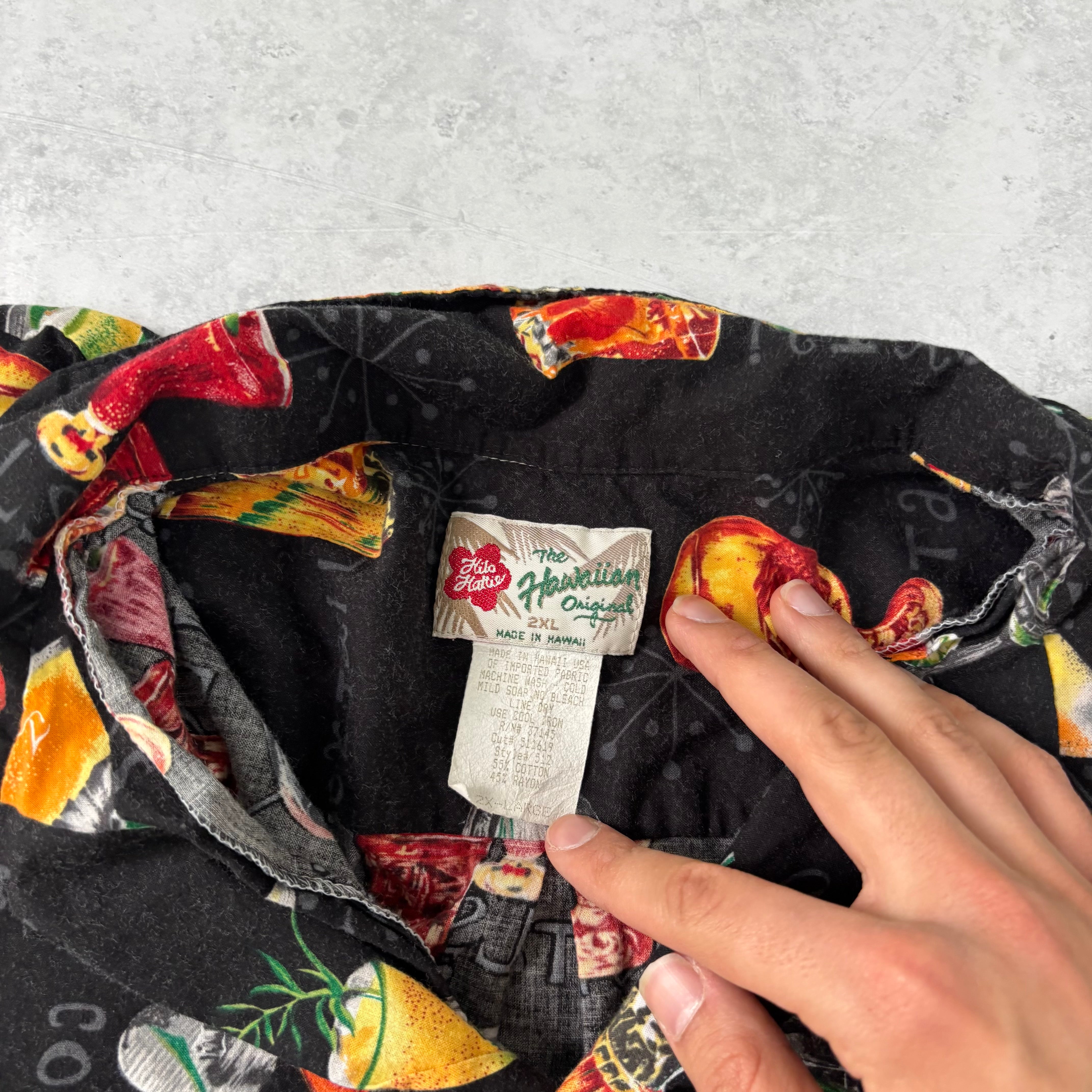 Vintage Hawaiian Shirt Mens XXL Black Floral Short Sleeve Cotton Blend