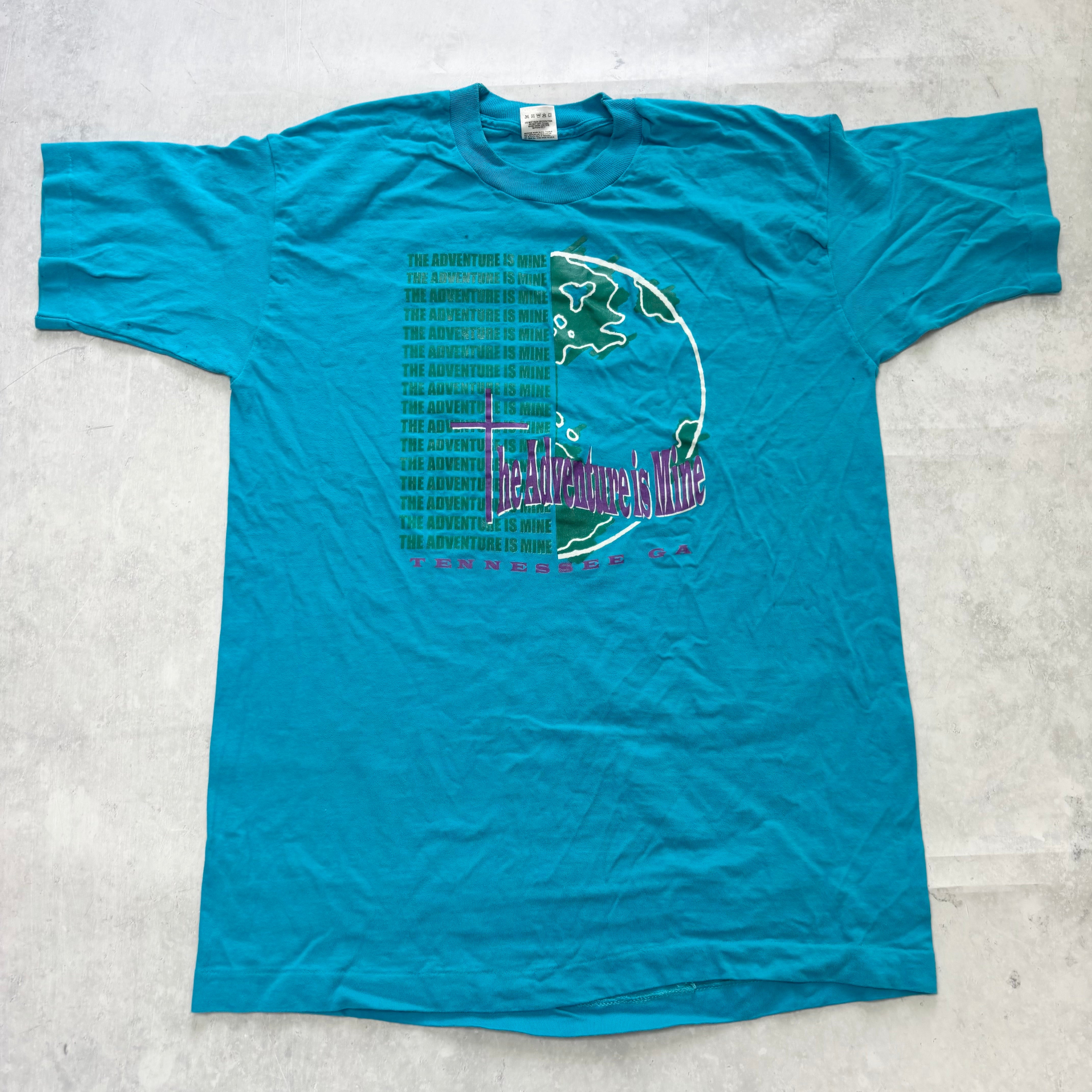 Vintage T Shirt Mens Large Blue Single Stitch Graphic Print 90s USA (E)