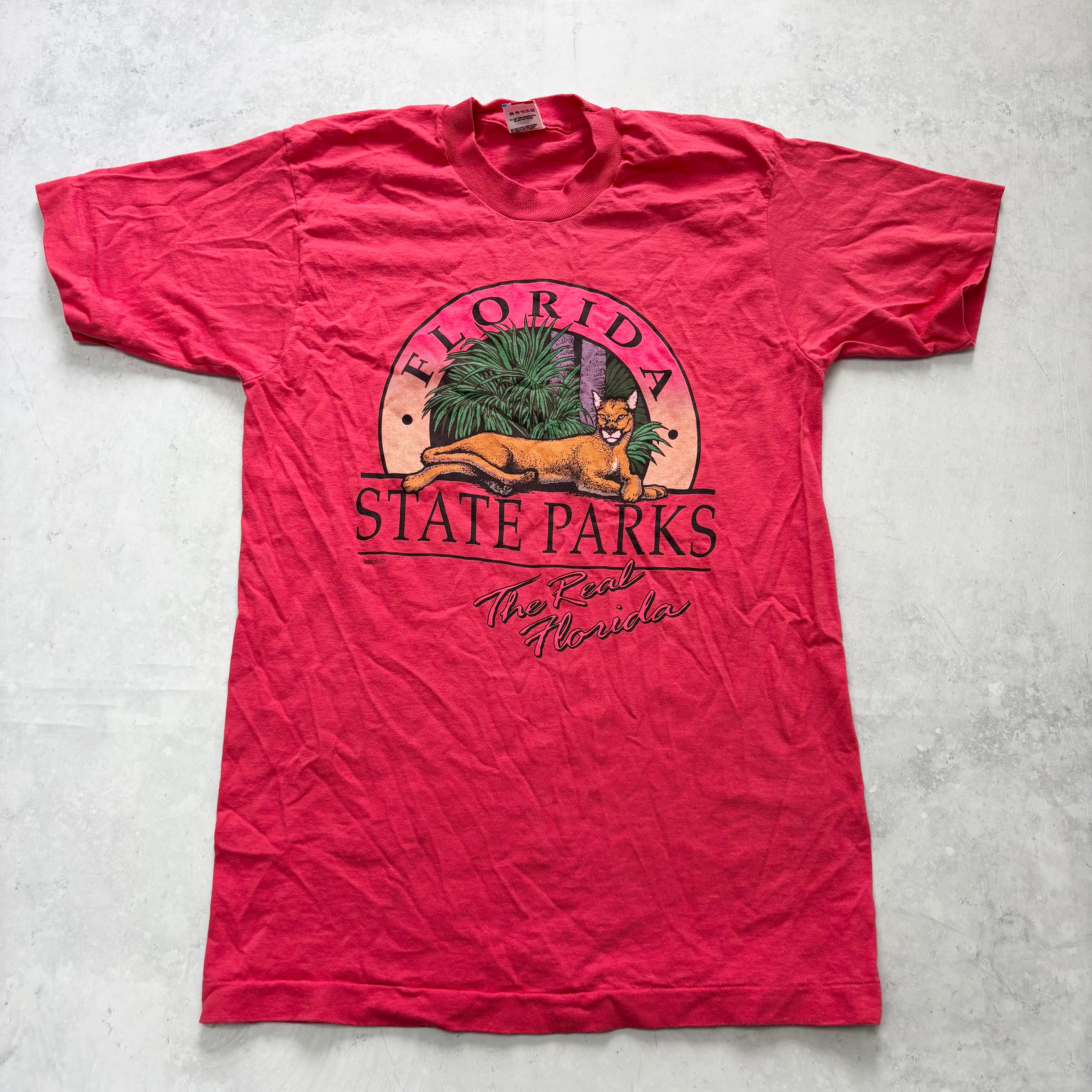 Vintage T Shirt Mens Medium Pink Single Stitch Graphic Print 90s USA Nature (E)