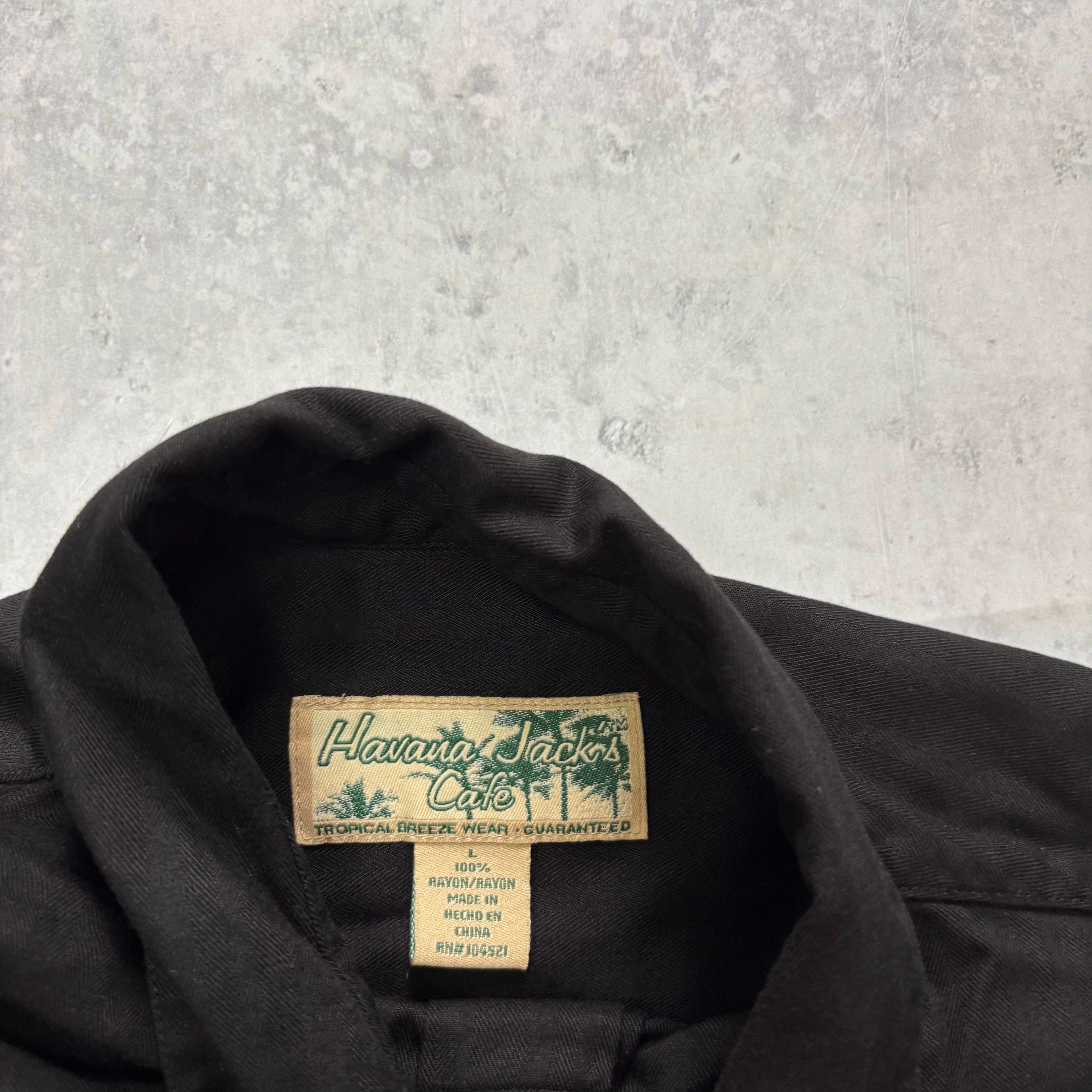 Vintage Shirt Mens Large Black Rayon Short Sleeve (E)