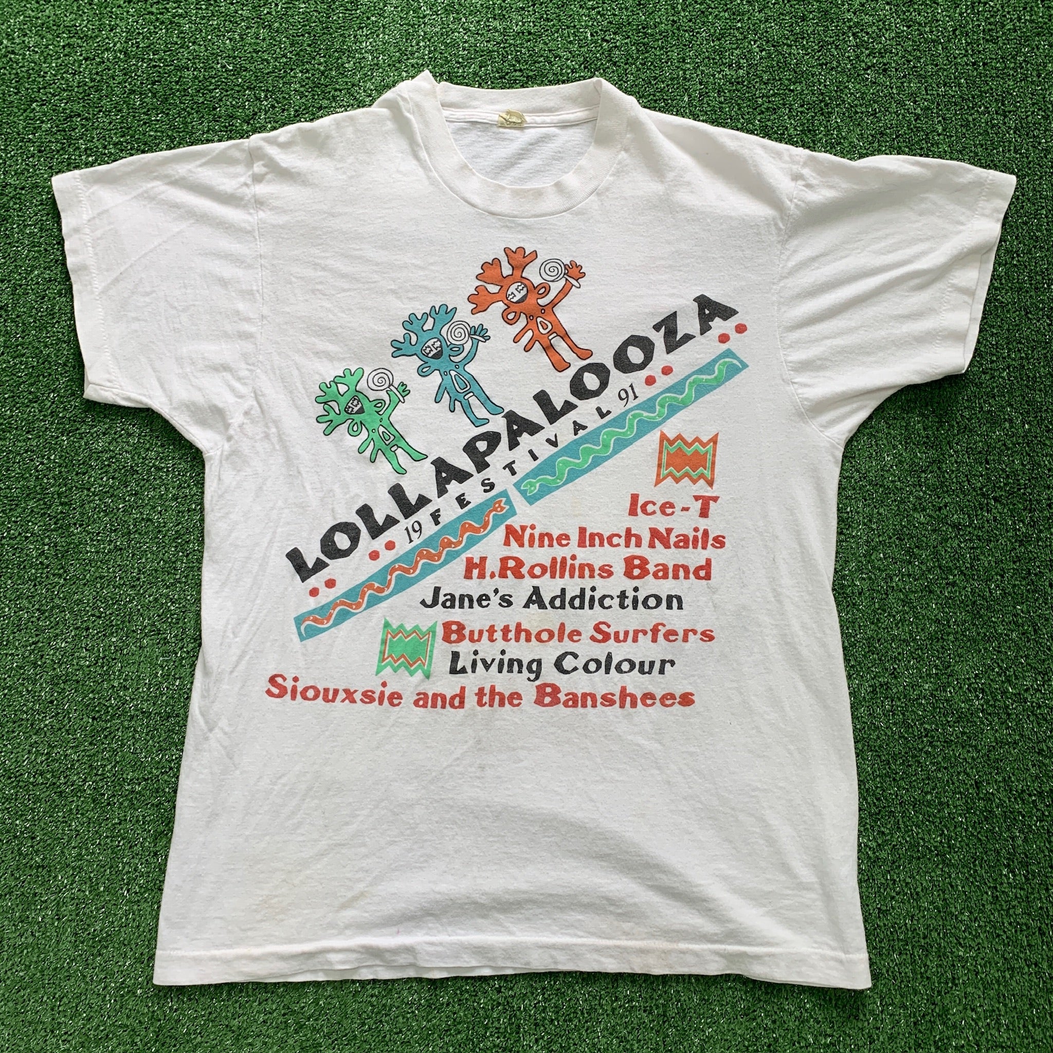 Vintage T Shirt Mens Medium White Single Stitch 1991 Lollapalooza Festival