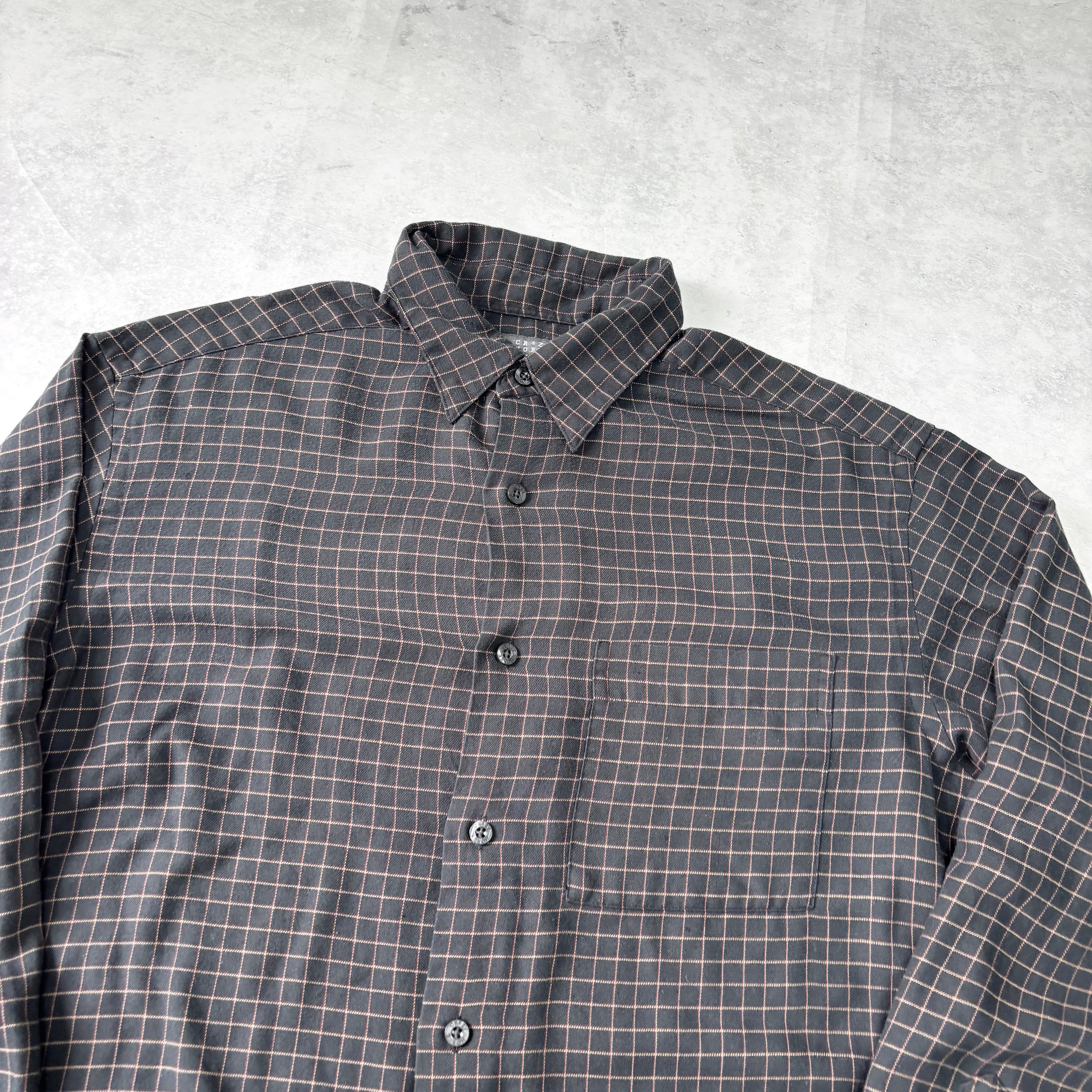 Mens Long Sleeve Shirt Medium Black Check Pattern Rayon Blend (E)