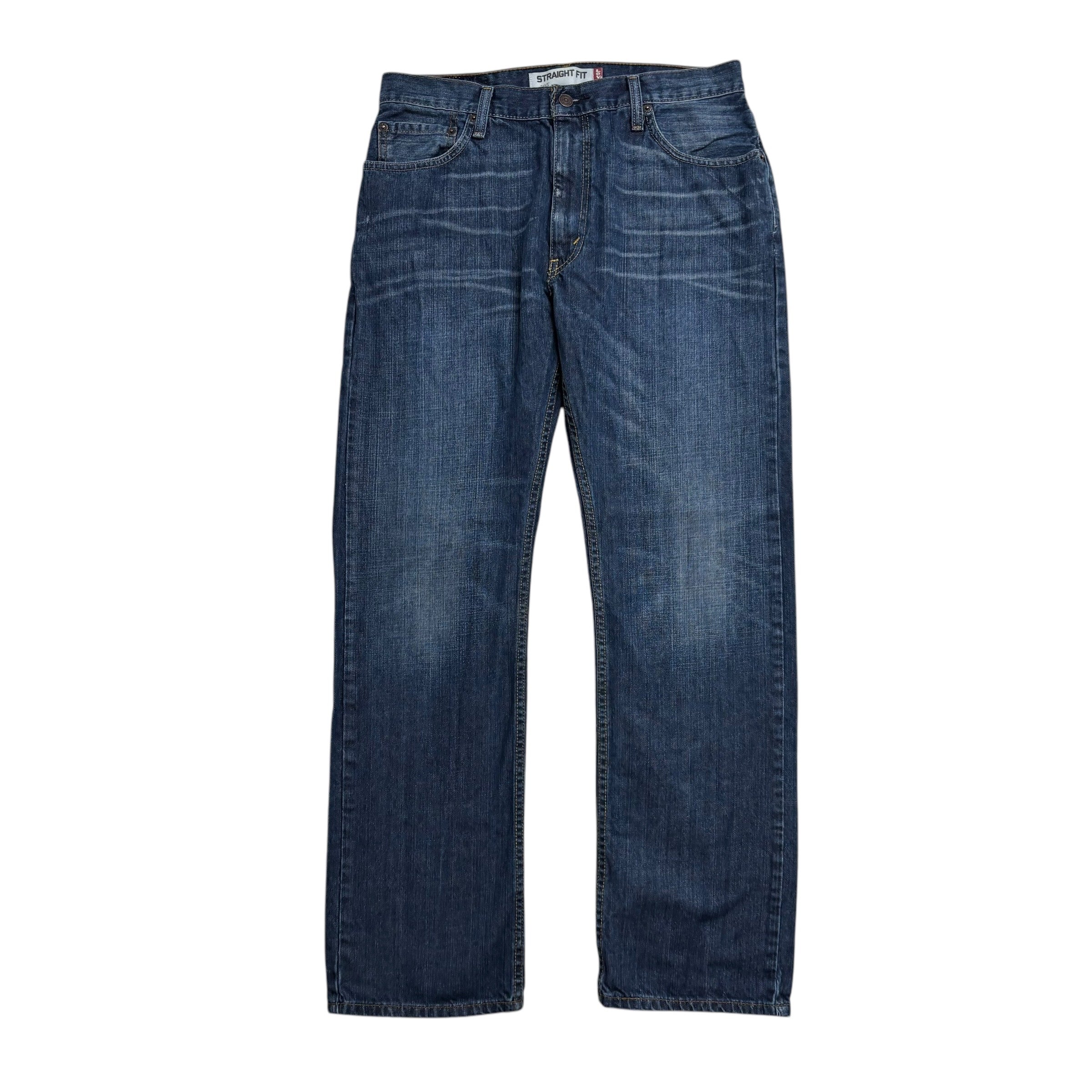 Levis 505 Jeans W34 L32 Mens Dark Blue Regular Straight Fit Vintage Denim (E)