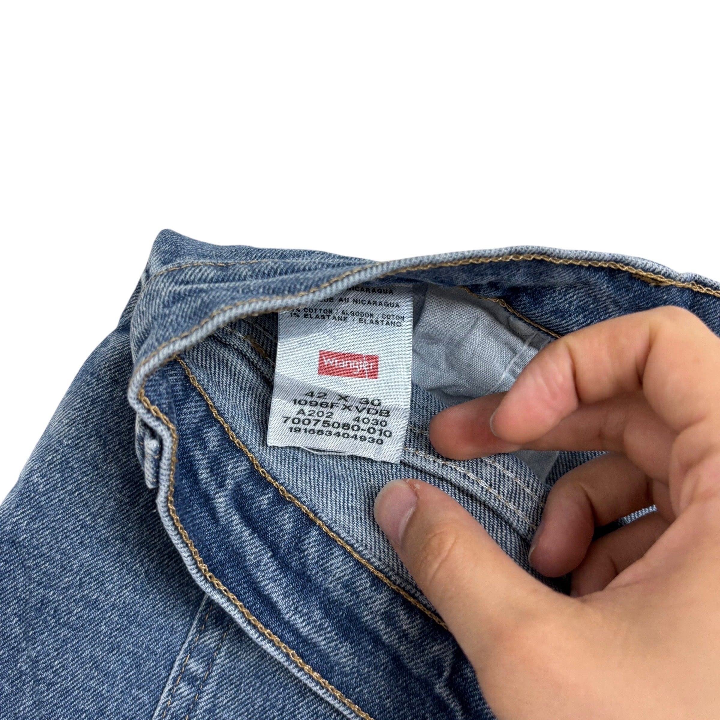 Wrangler Jeans W40 L30 Mens Mid Blue Regular Straight Fit Stretch Denim (E)