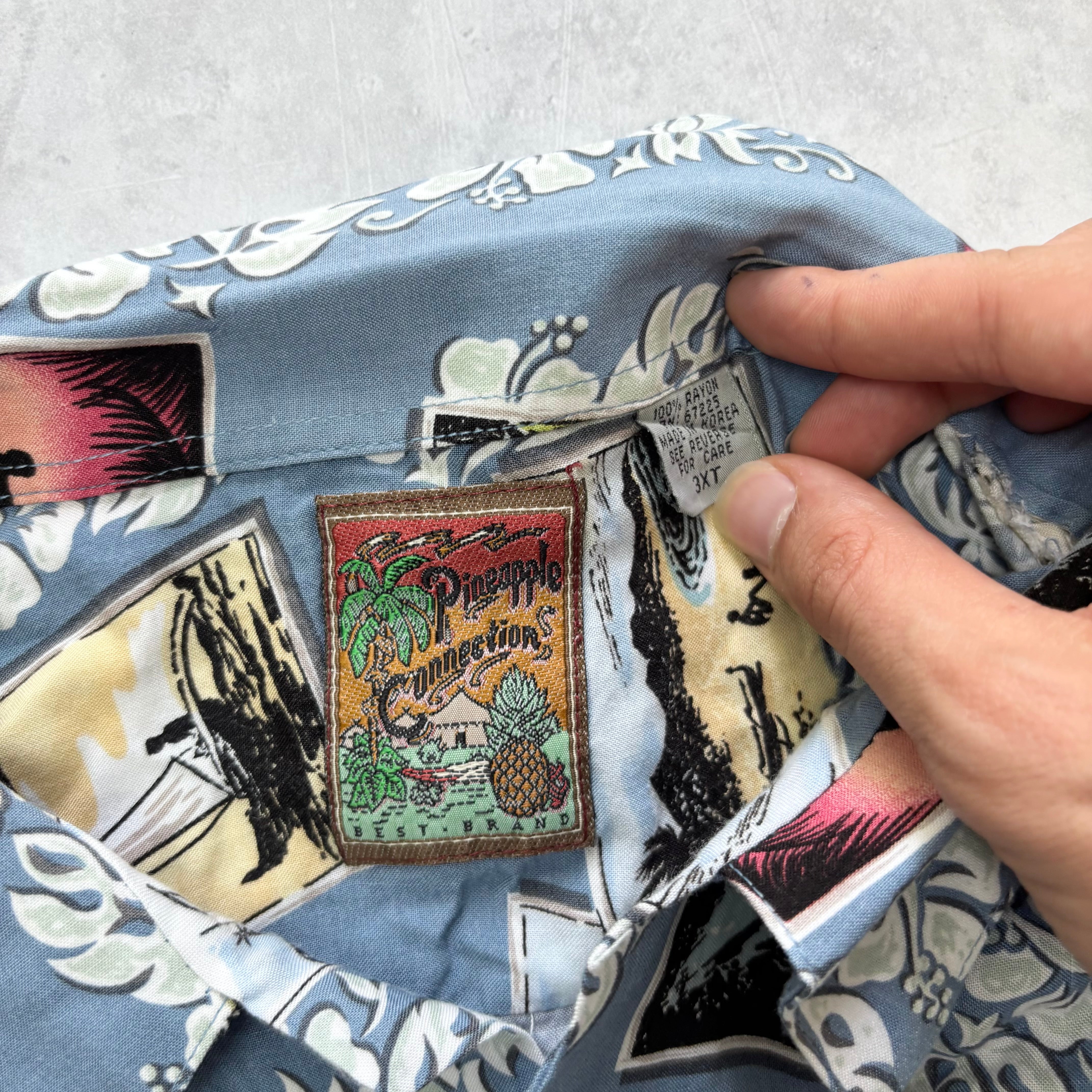Vintage Hawaiian Shirt Mens 3XL Blue Floral Aloha Short Sleeve Rayon (E)