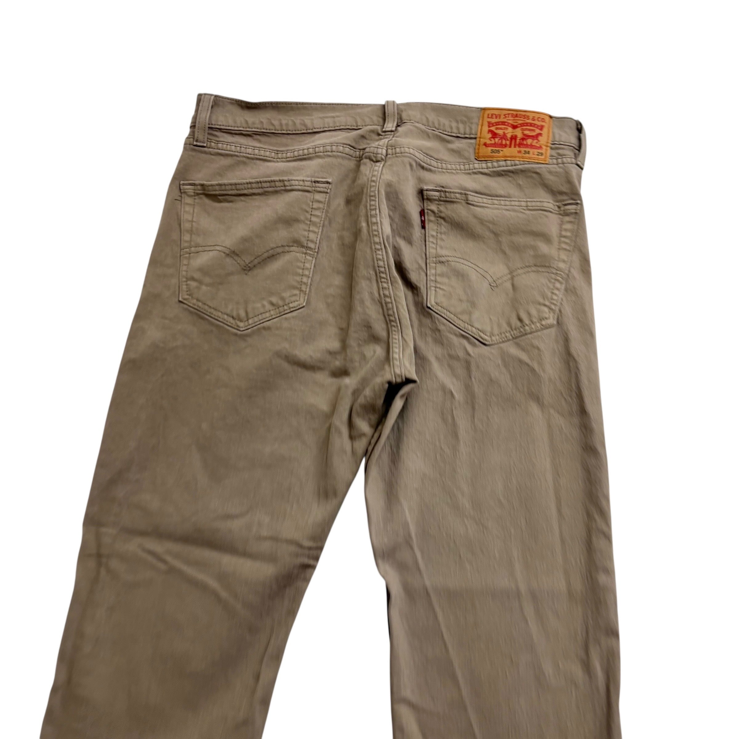 Levis 505 Jeans W34 L29 Mens Beige Regular Straight Fit Stretch Denim (E)