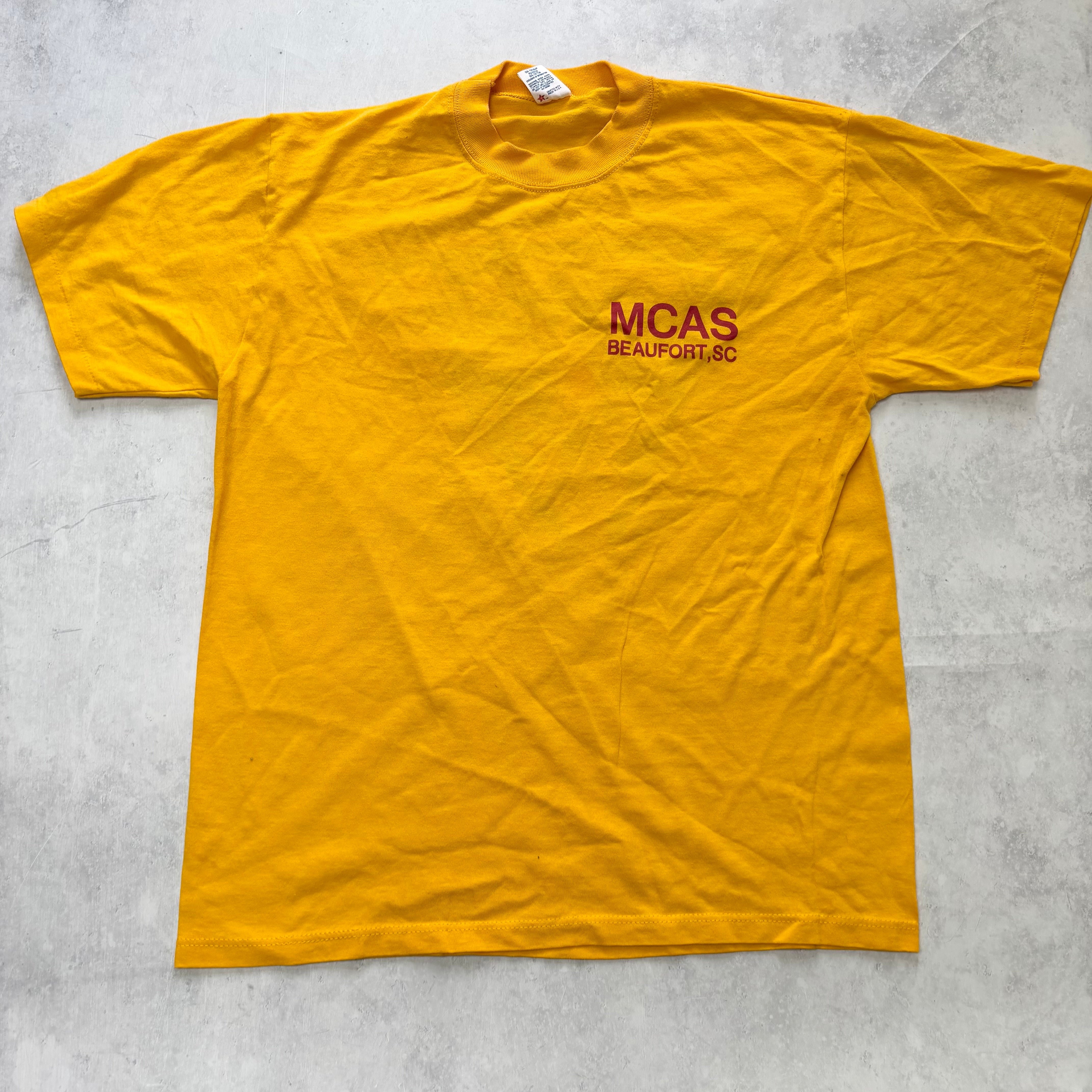 Vintage T Shirt Mens Medium Yellow Single Stitch Graphic Print 90s USA