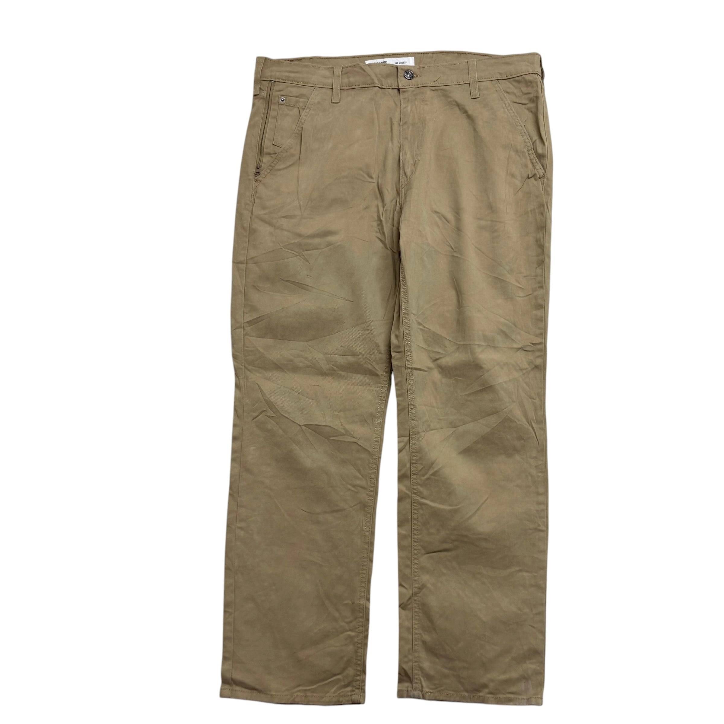 Levis Signature Trousers W38 L30 Mens Beige Athletic Fit Stretch Pants (E)