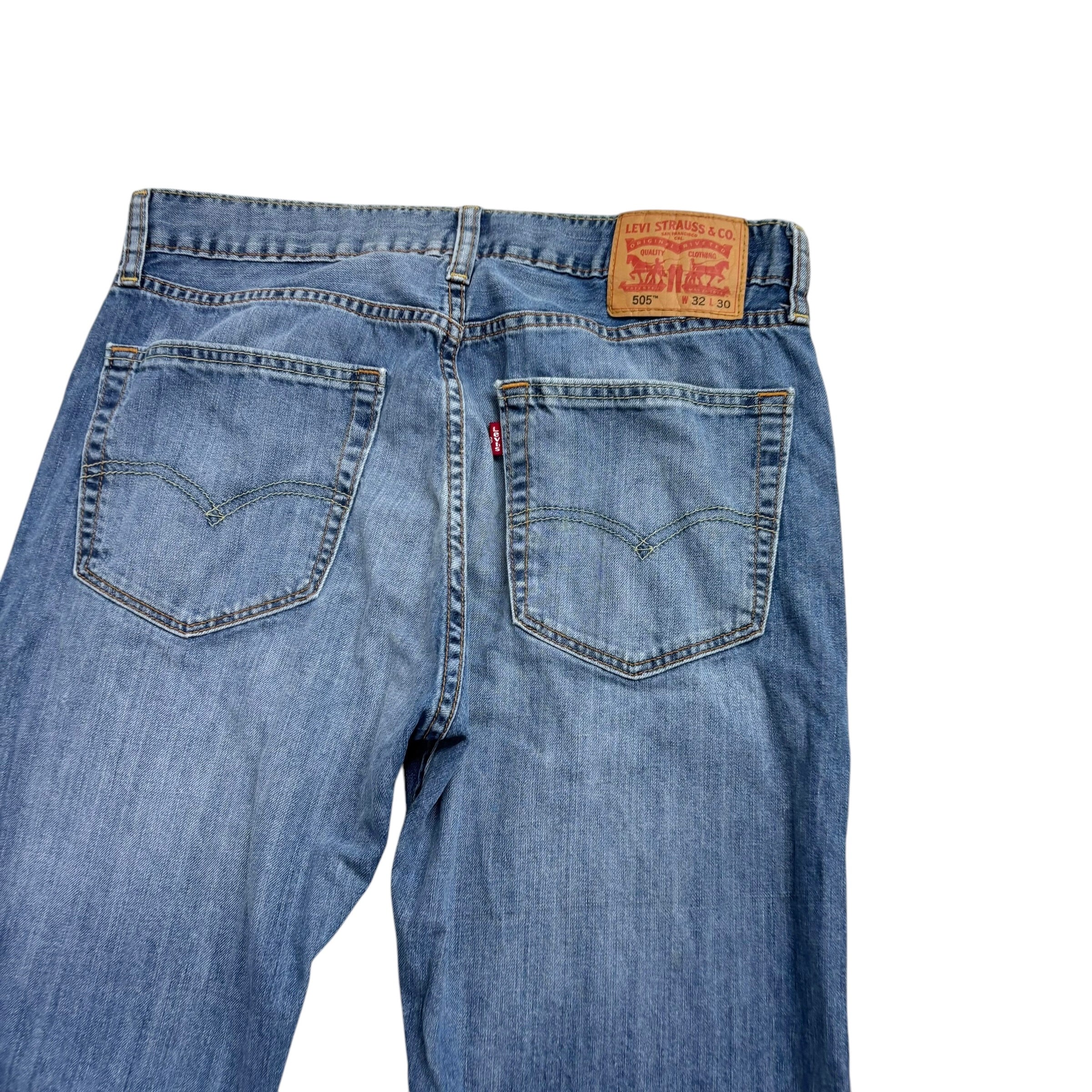 Levis 505 Jeans W32 L30 Mens Mid Blue Regular Straight Fit Denim
