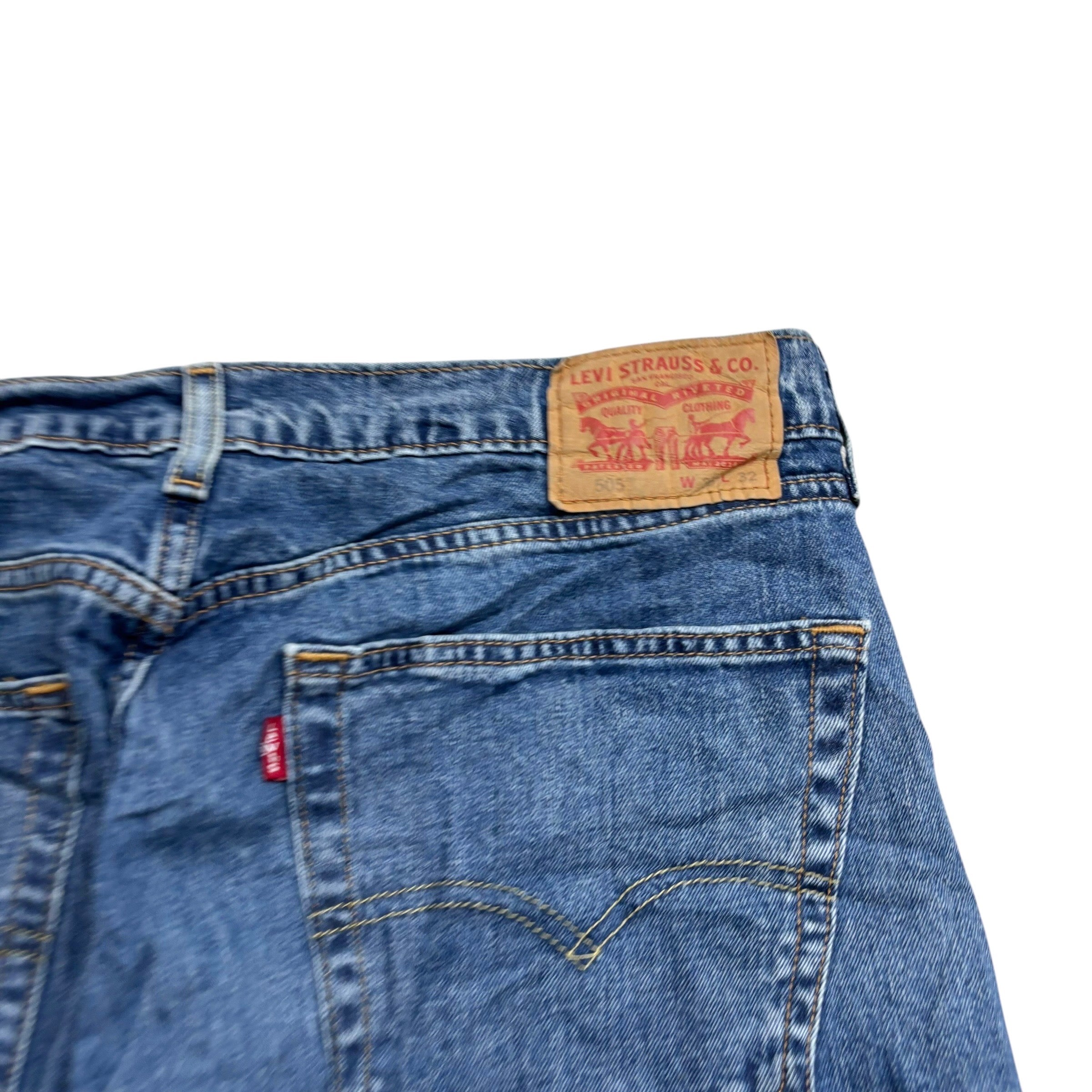 Levis 505 Jeans W36 L32 Mens Mid Blue Regular Straight Fit Stretch Denim (E)