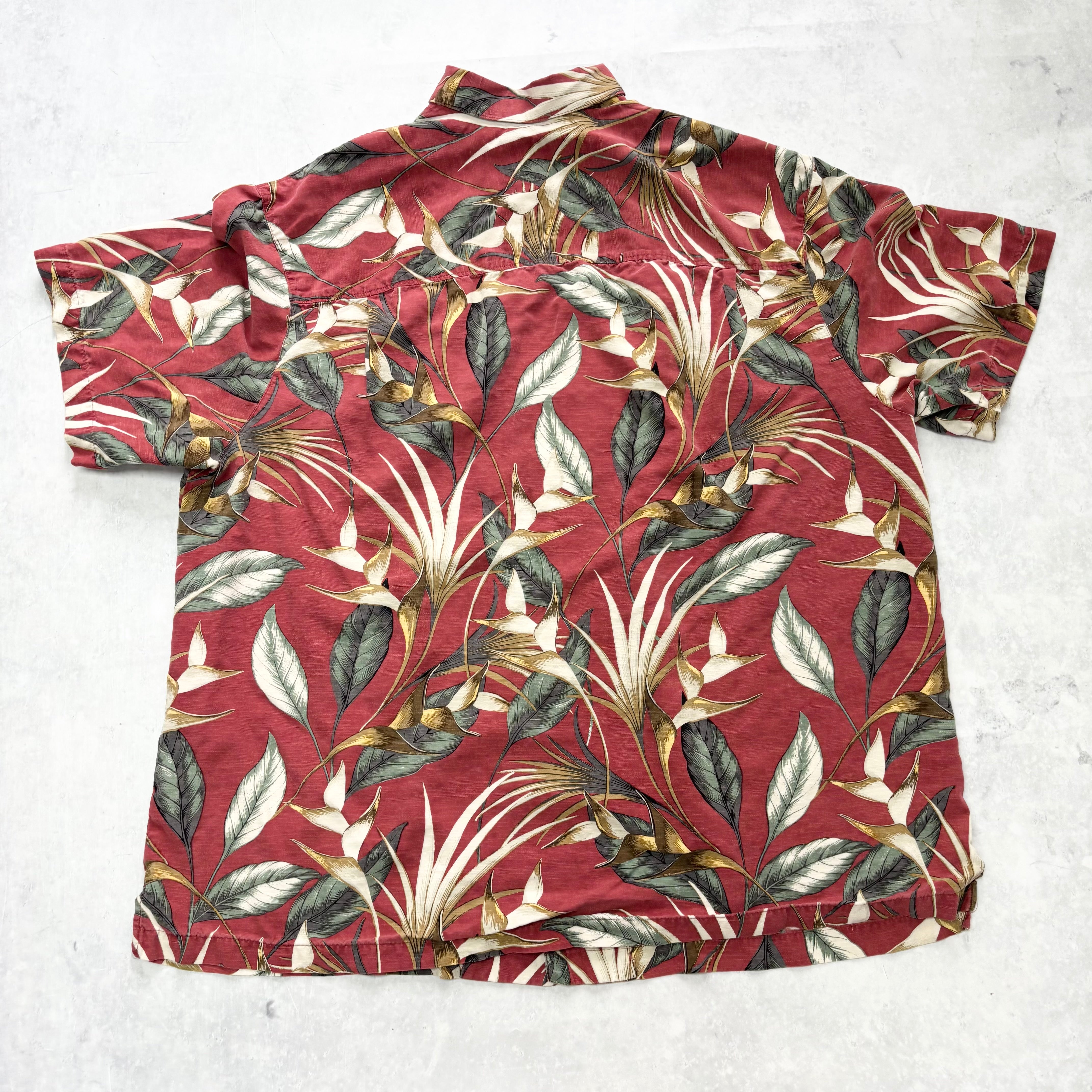 Hawaiian Shirt Mens XL Red Floral Aloha Short Sleeve Silk (E)