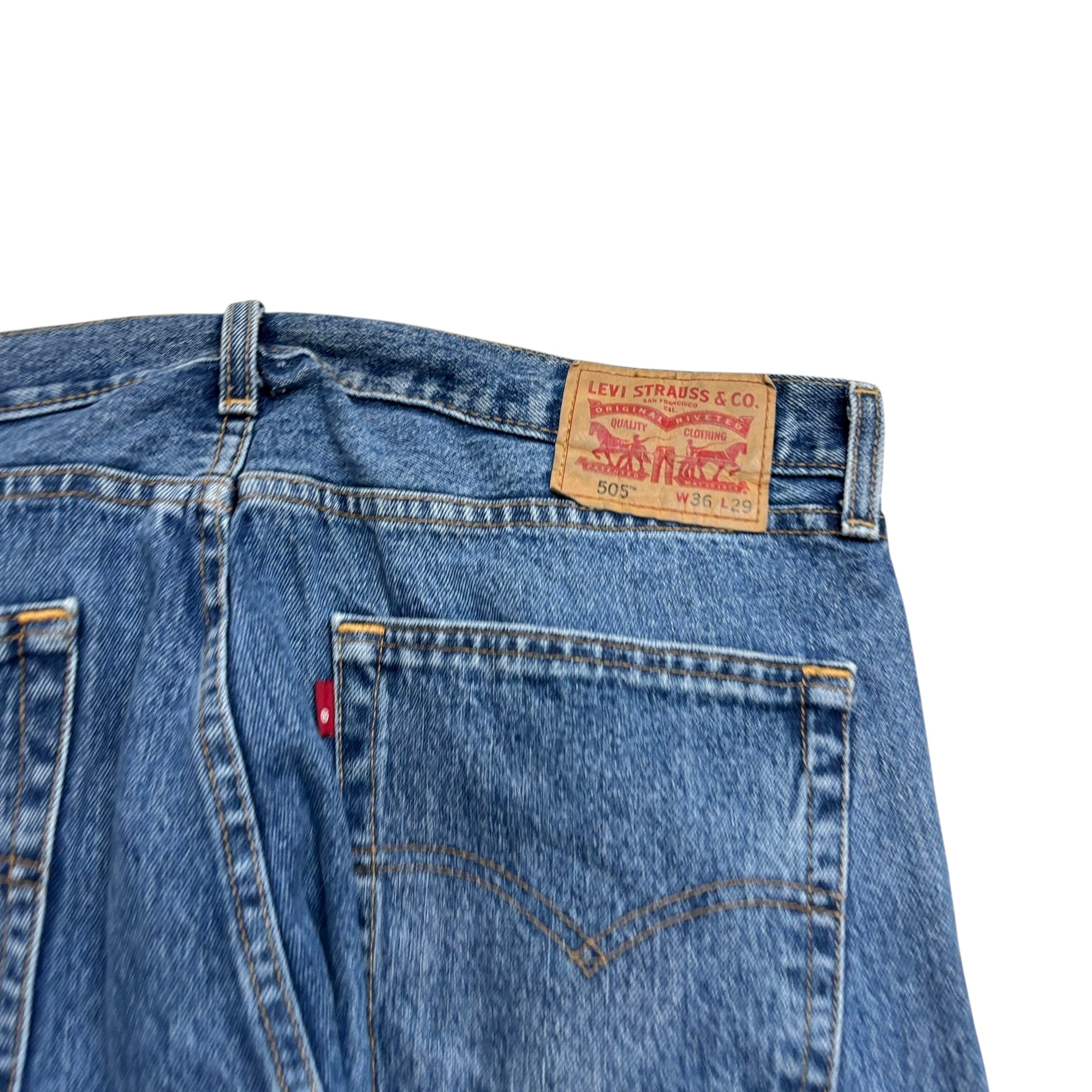 Levis 505 Jeans W36 L29 Mens Mid Blue Regular Straight Fit Denim (E)